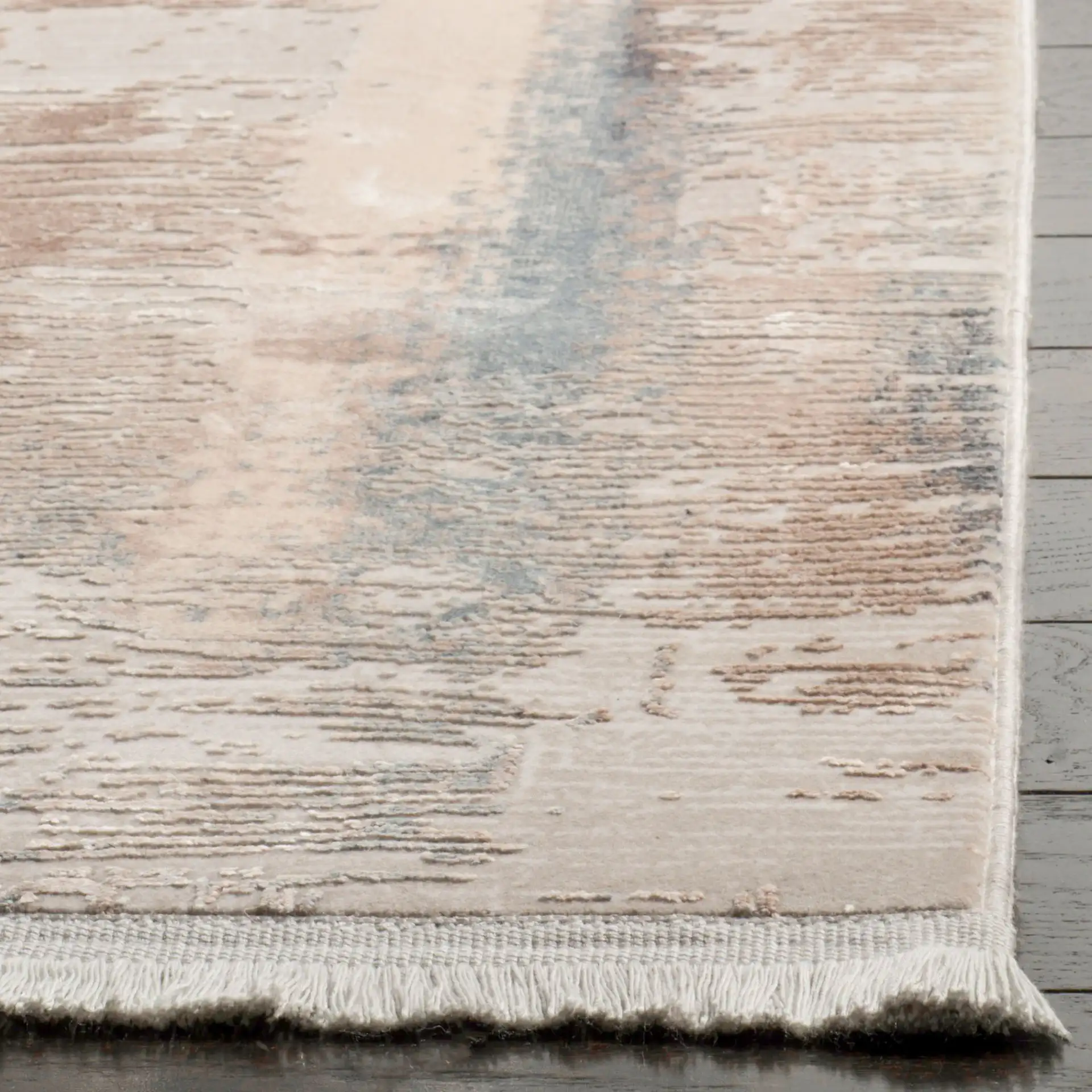 Eclipse Abstract Stripe Rug in Beige / Cream in a styled room