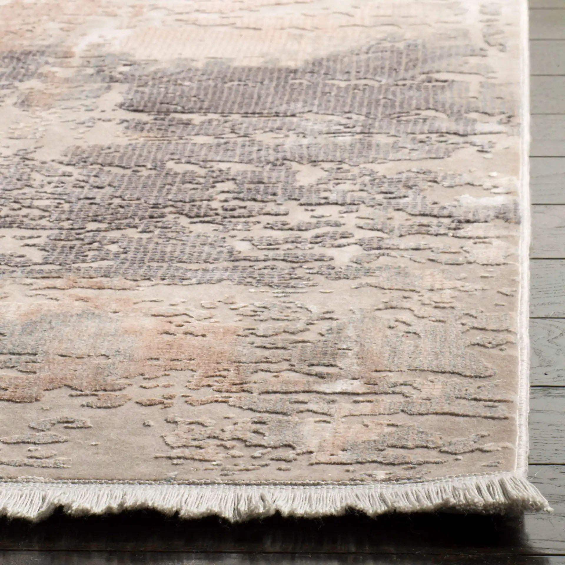 Eclipse Abstract Rug in Beige / Brown in a styled room