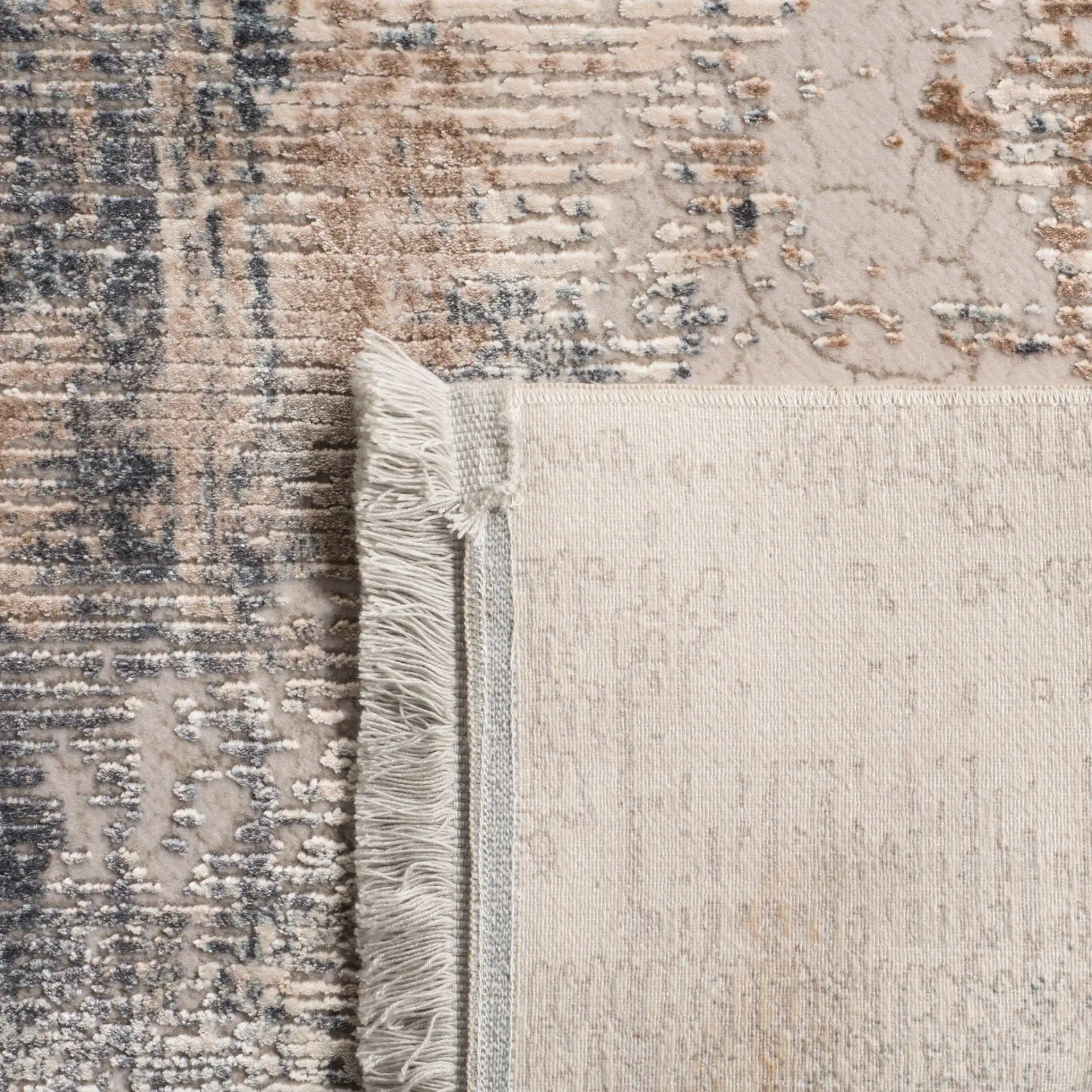 Eclipse Abstract Block Rug in Beige / Blue in a styled room