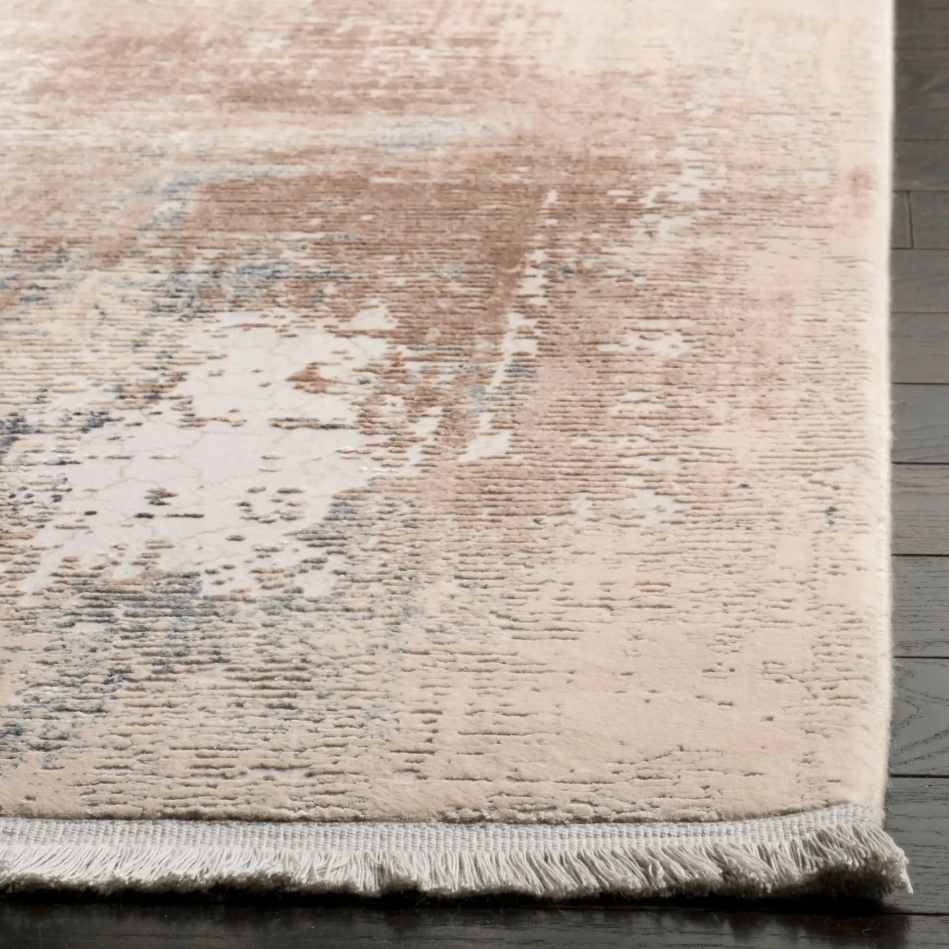 Eclipse Abstract Block Rug in Beige / Blue in a styled room
