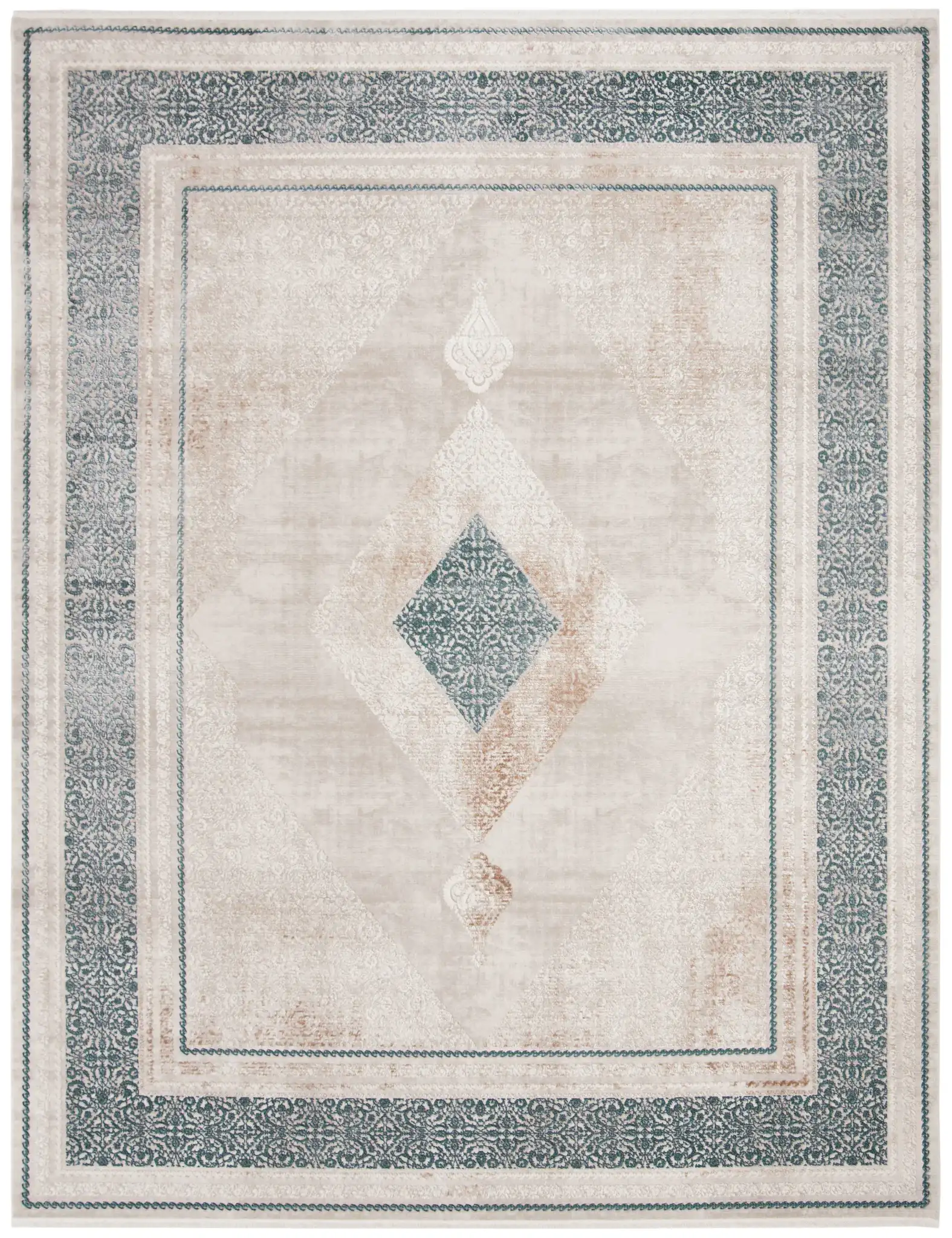 Eclipse Diamond Medallion Rug in Beige / Gray