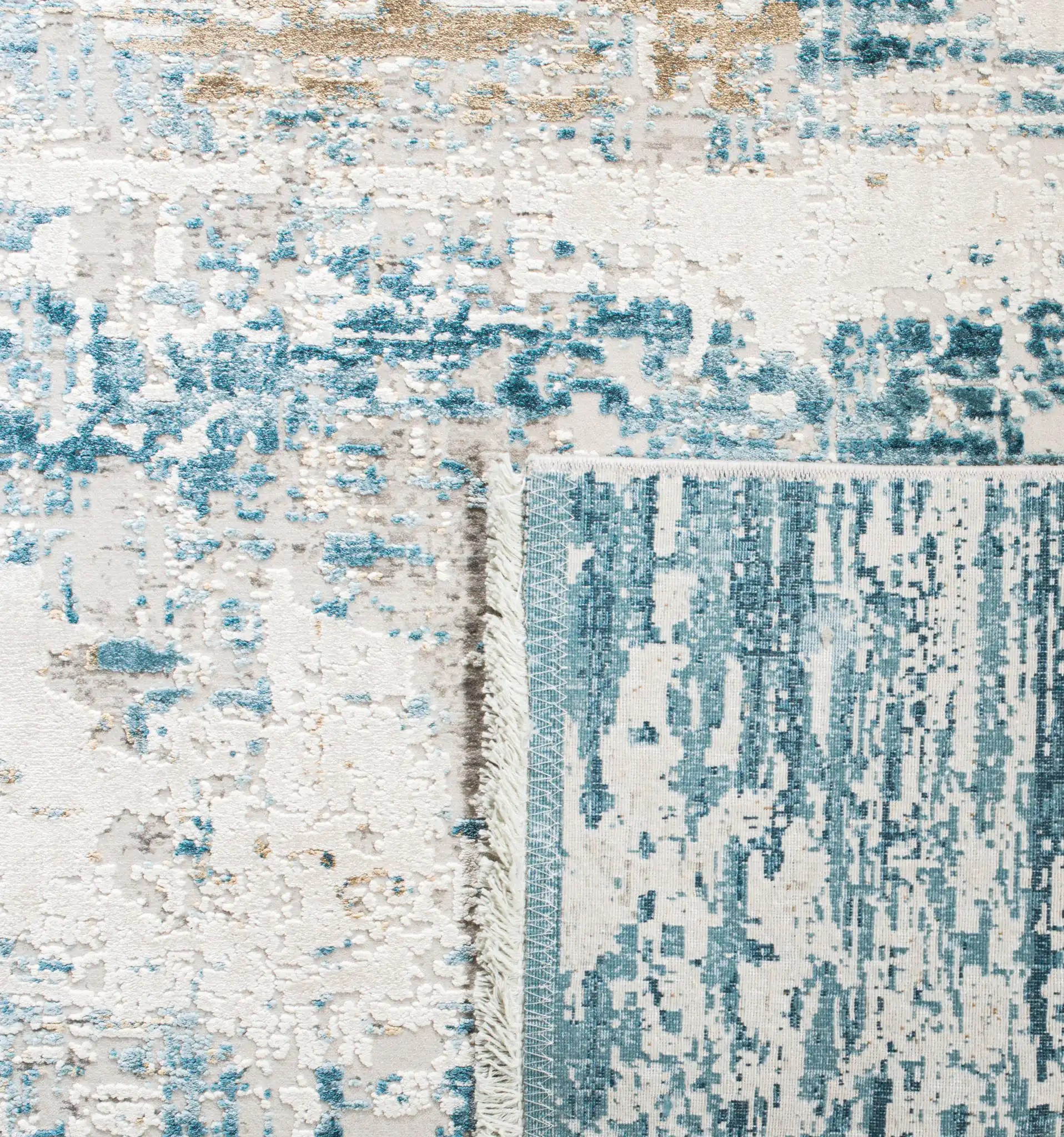 Eclipse Abstract Banded Rug in Beige / Blue in a styled room