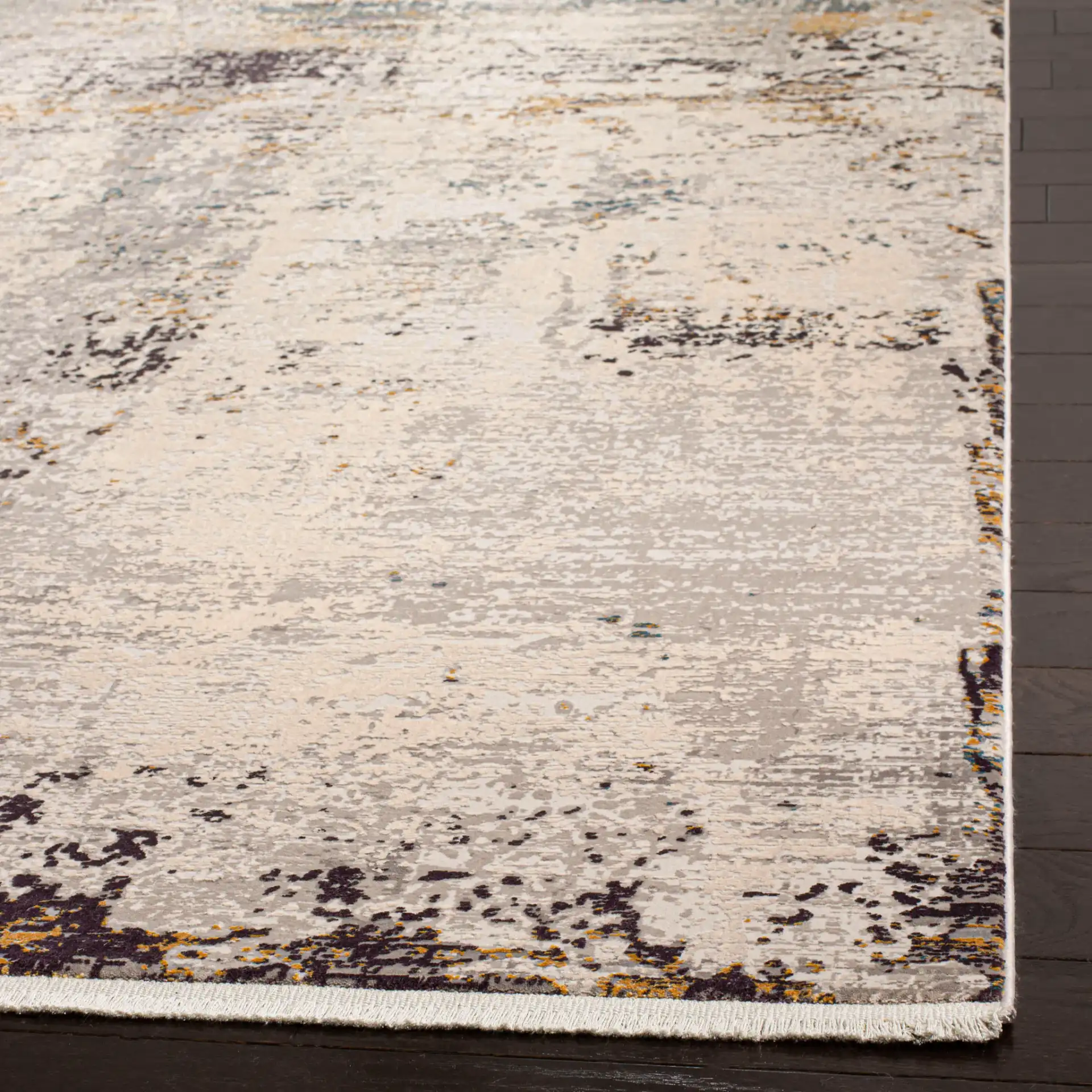 Eclipse Eroded Abstract Rug in Light Gray / Beige in a styled room