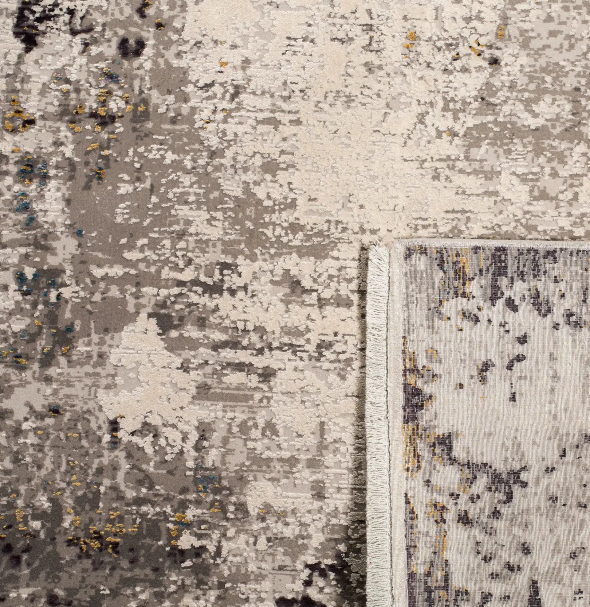 Eclipse Eroded Abstract Rug in Light Gray / Beige in a styled room