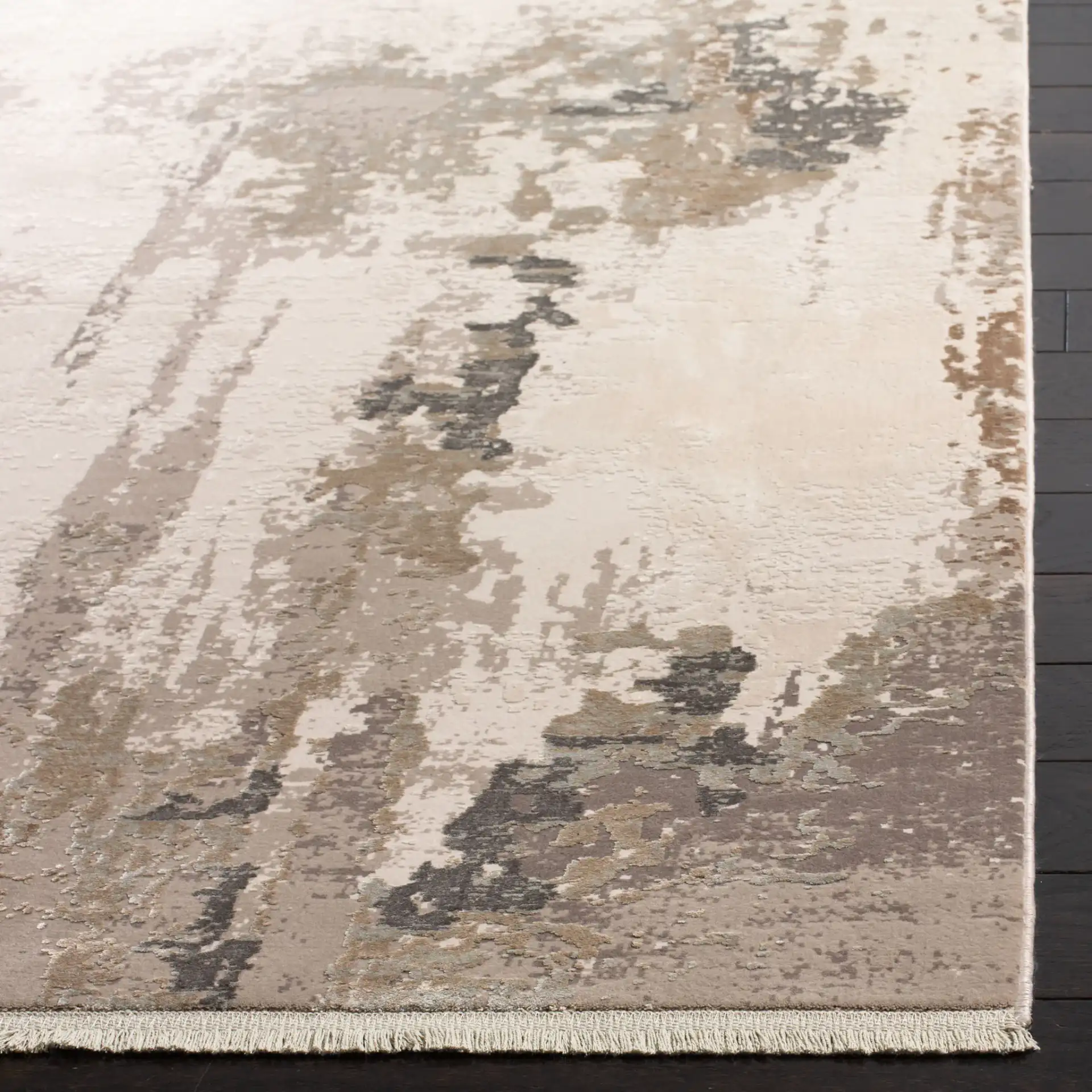 Eclipse Open Field Abstract Rug in Light Gray / Beige in a styled room