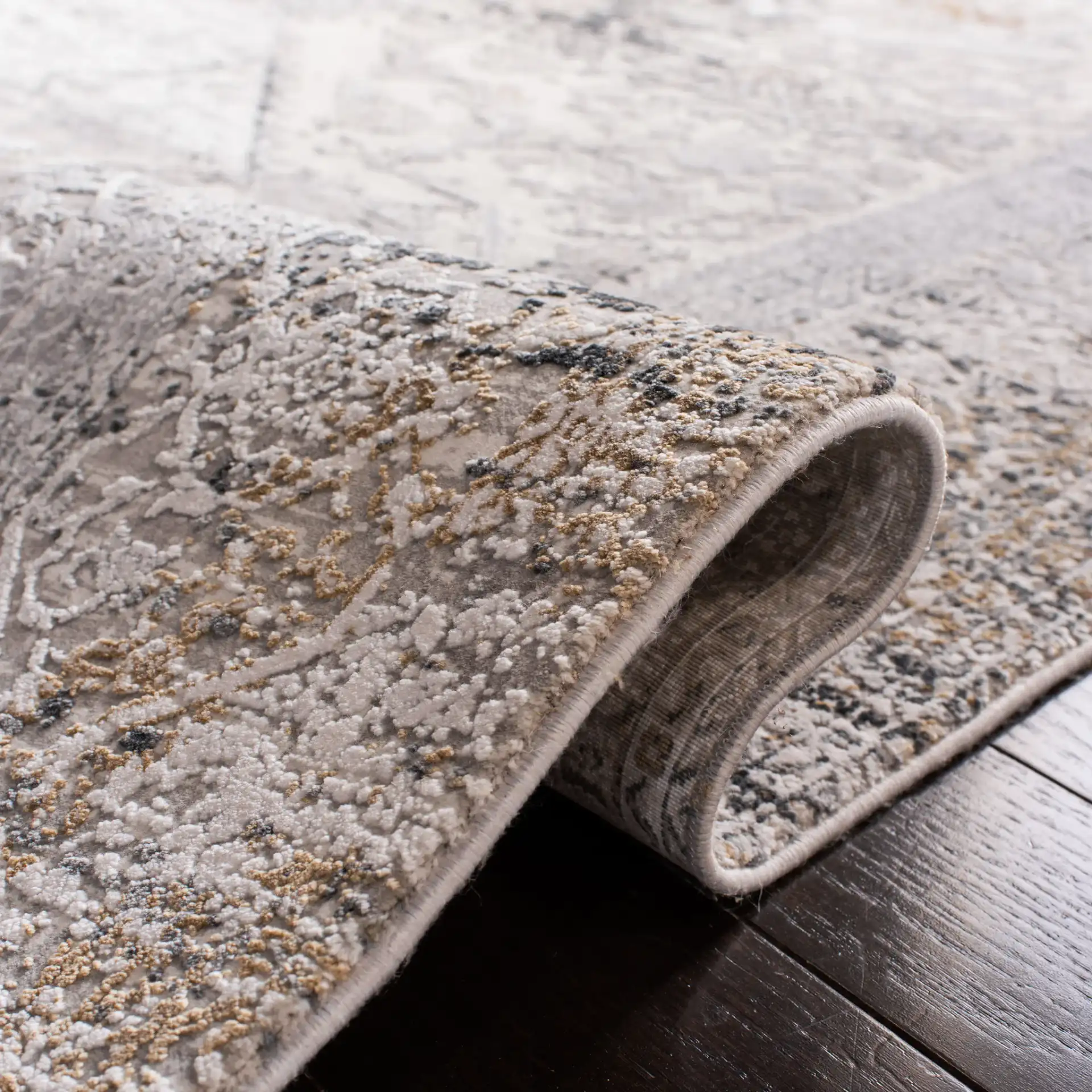 Eclipse Medallion Rug in Light Gray / Gray in a styled room