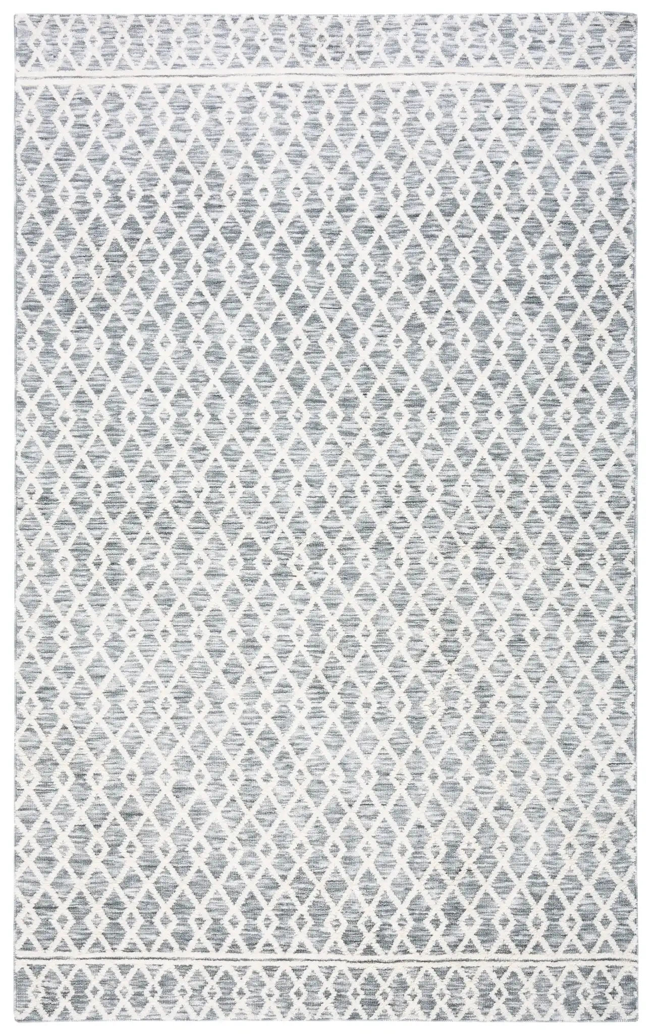 Easy Care Diamond Lattice Washable Rug in Gray / Ivory