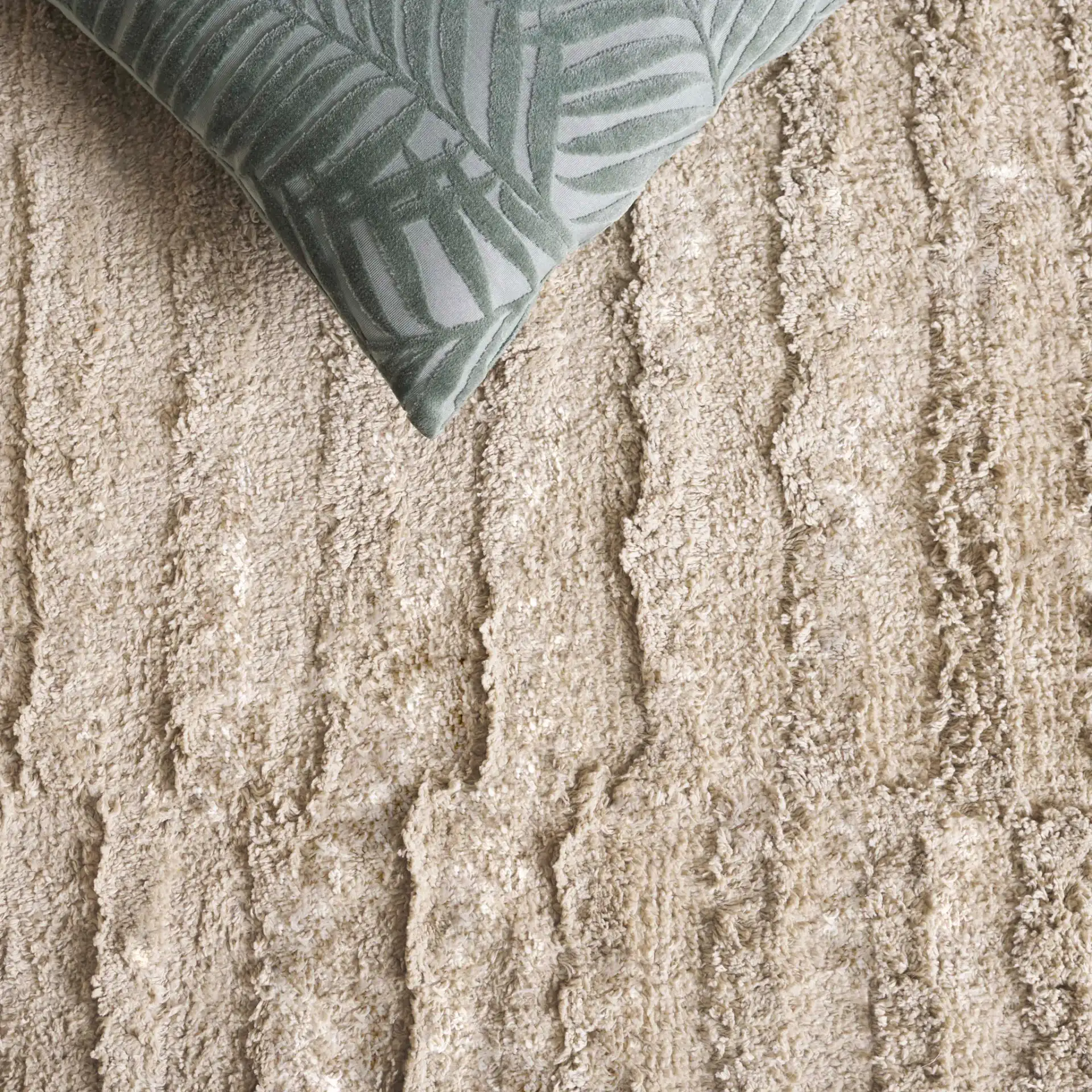 Easy Care Concentric Borders Cotton Washable Rug in Sage in a styled room