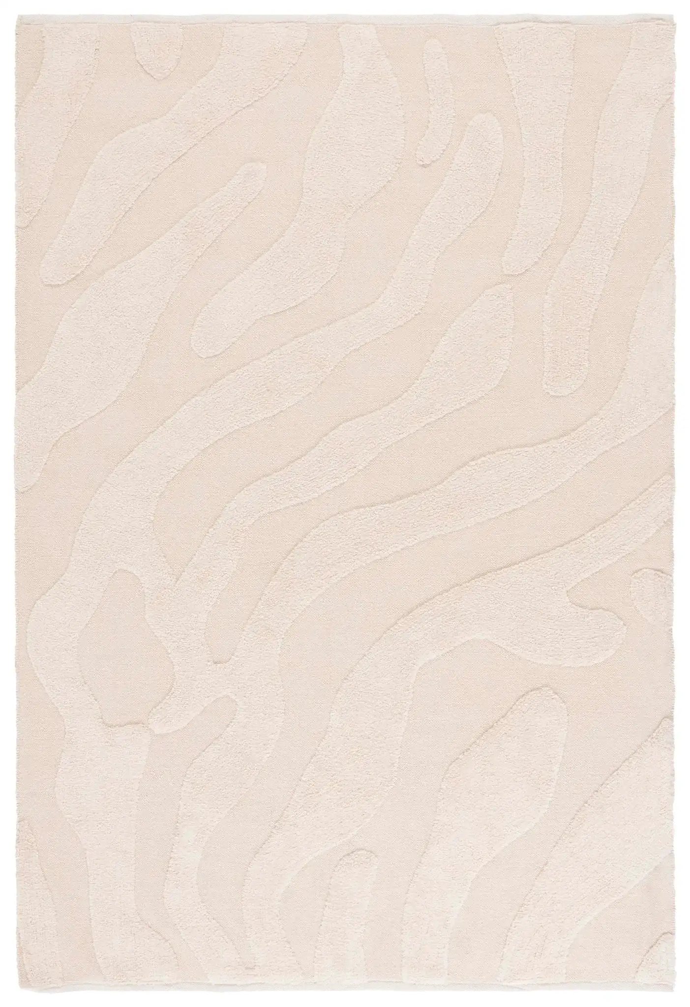 Easy Care Wavy Abstract Hand-Woven Cotton Washable Rug in Ivory