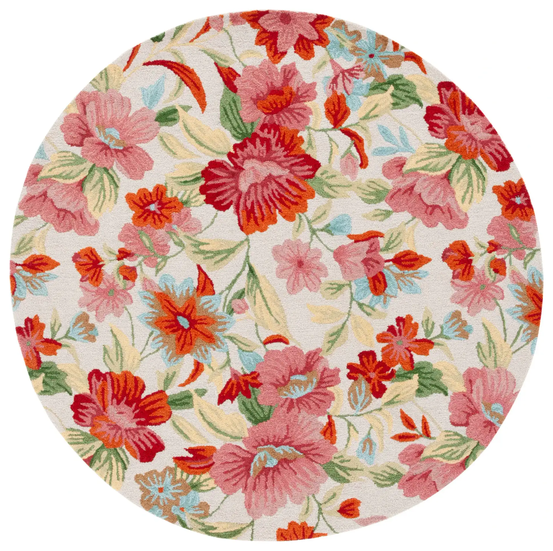 Easy Care Floral Hand-Tufted Rug in Ivory / Red