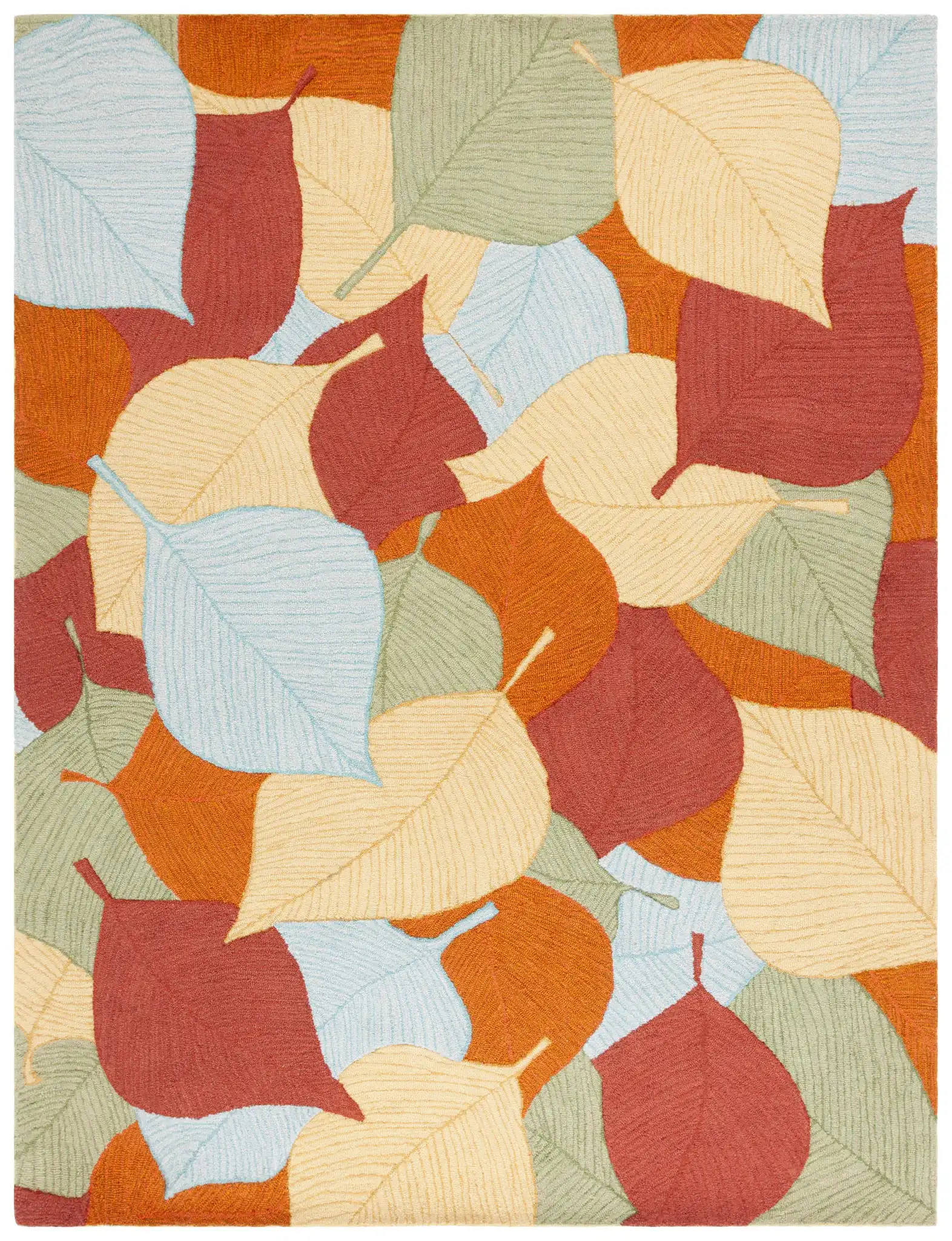 Easy Care Overlapping Leaves Hand-Tufted Rug in Rust / Green