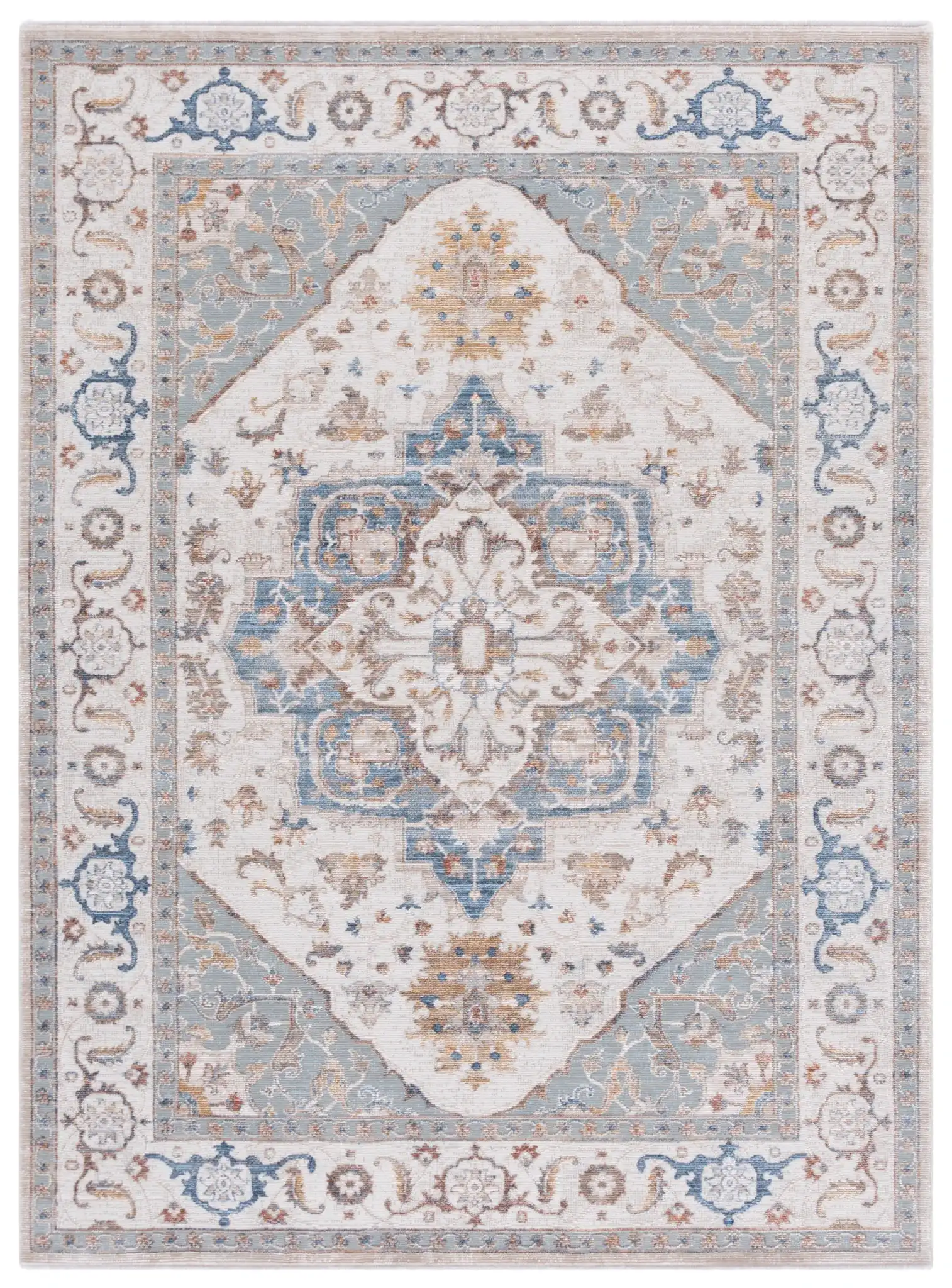 Ellwood Medallion Bordered Rug in Beige / Blue