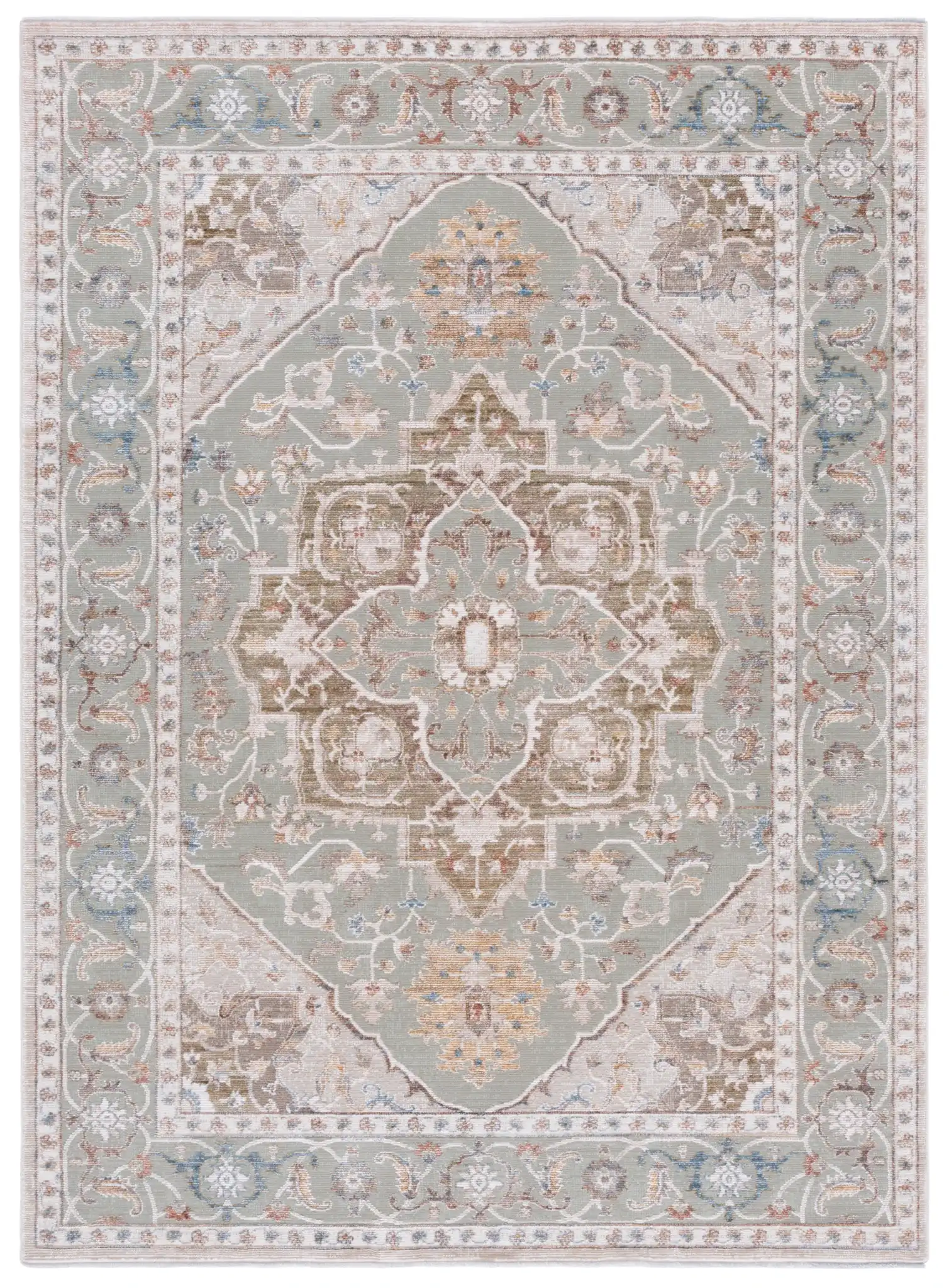 Ellwood Medallion Bordered Rug in Olive / Beige