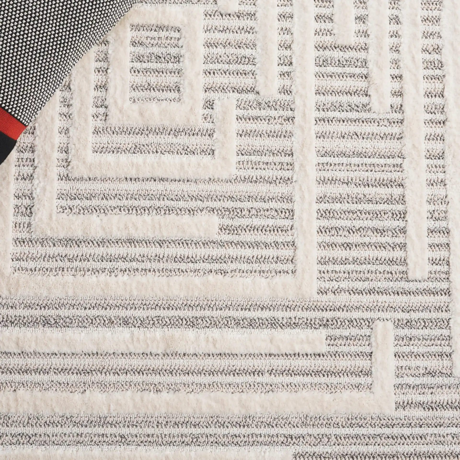 Elmhurst Concentric Square Rug in Ivory / Gray in a styled room