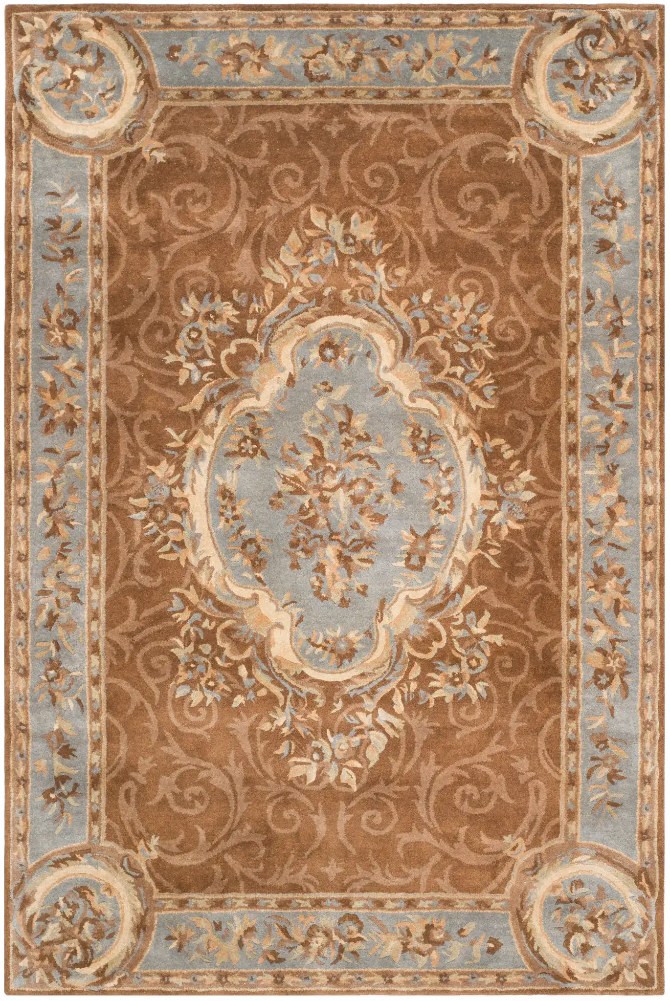 Empire Floral Medallion Hand-Tufted Wool Rug in Blue / Brown