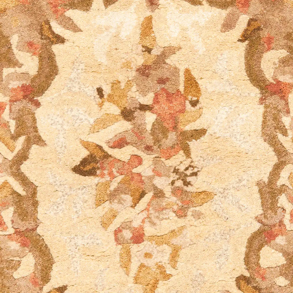 Empire Oval Medallion Bordered Hand-Tufted Wool Rug in Light Gold / Red in a styled room