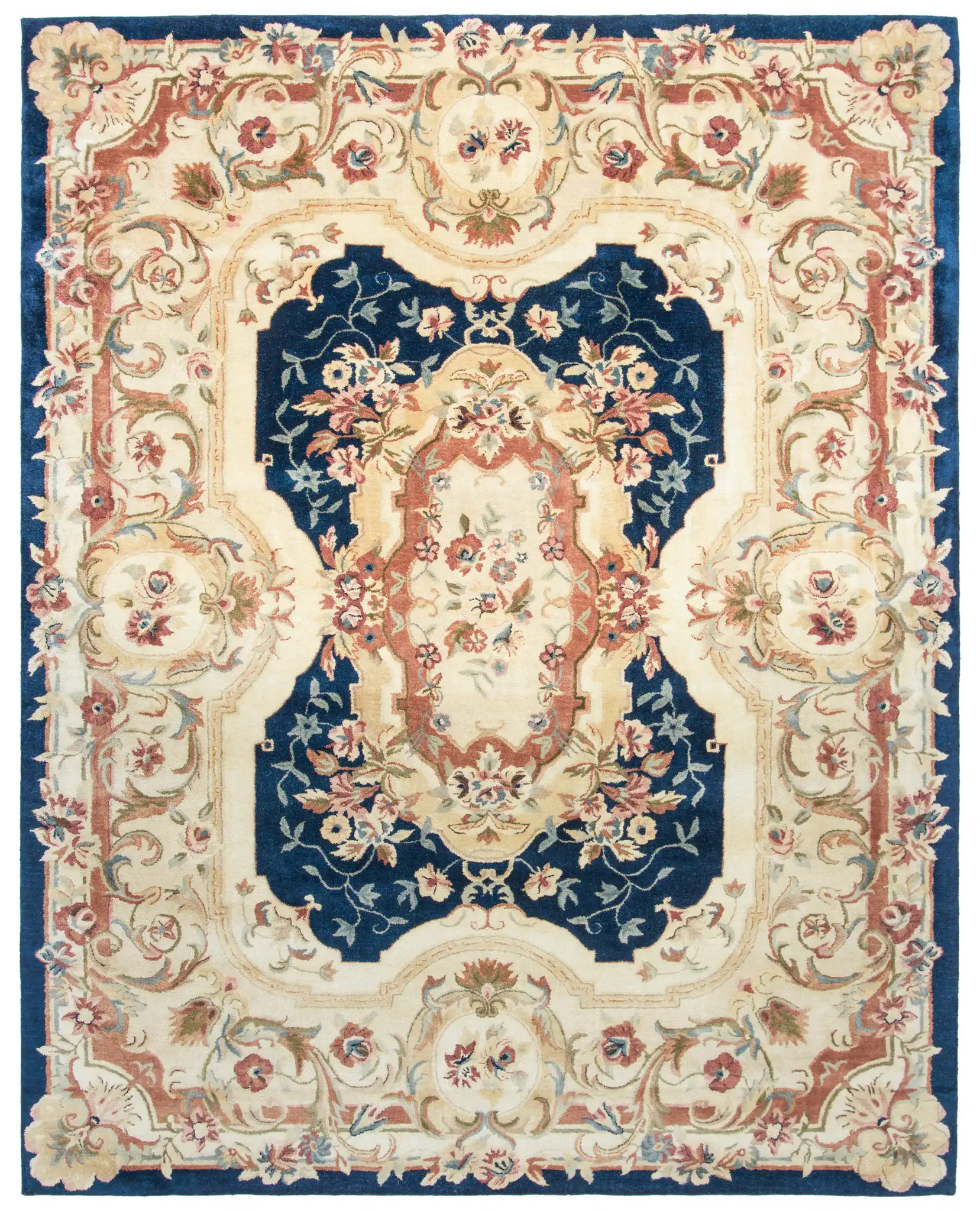 Empire Medallion Floral Hand-Tufted Wool Rug in Navy / Beige