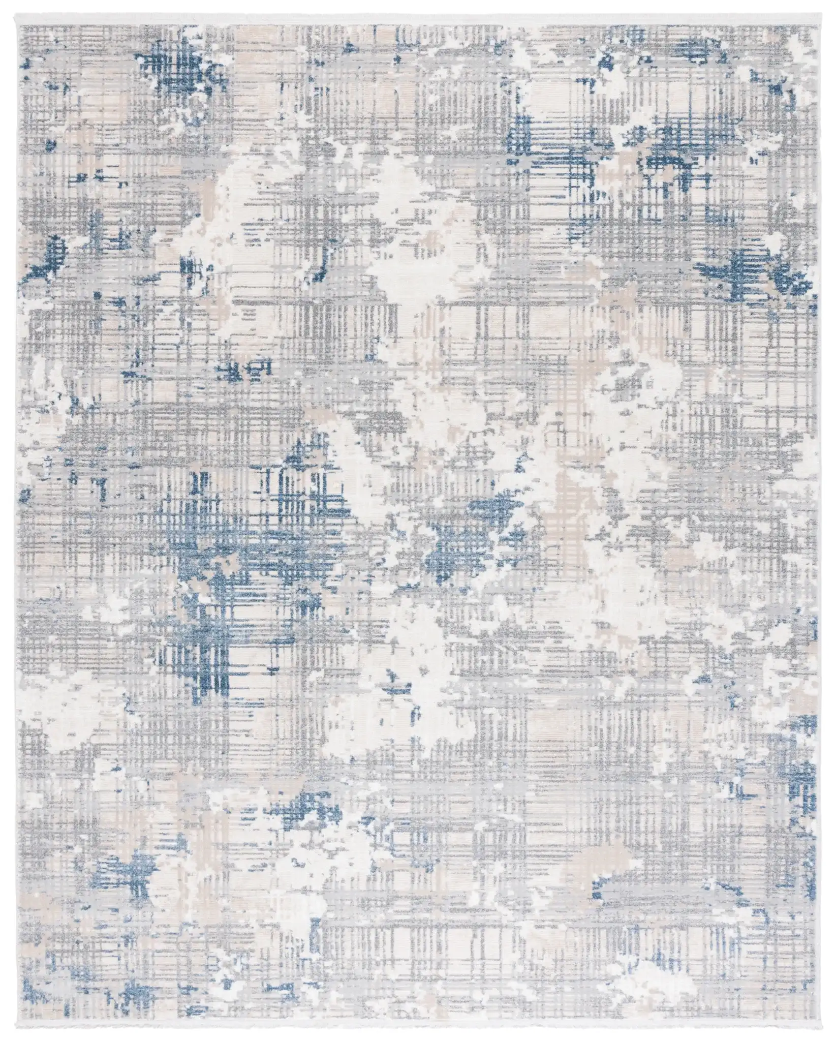 Emerald Distressed Grid Rug in Gray / Blue Ivory