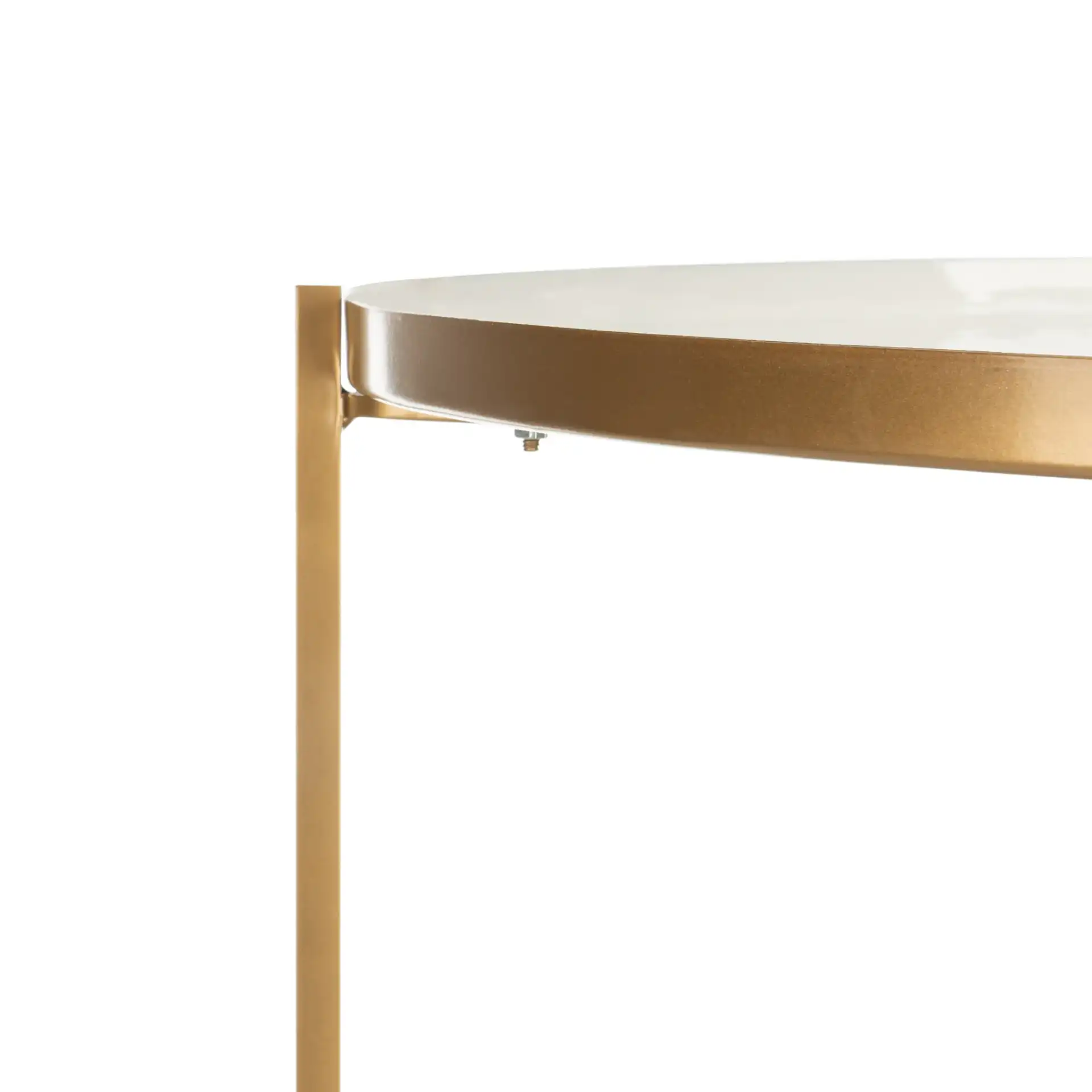 Tia Round Five-Tier Etagere in White / Brass in a styled room