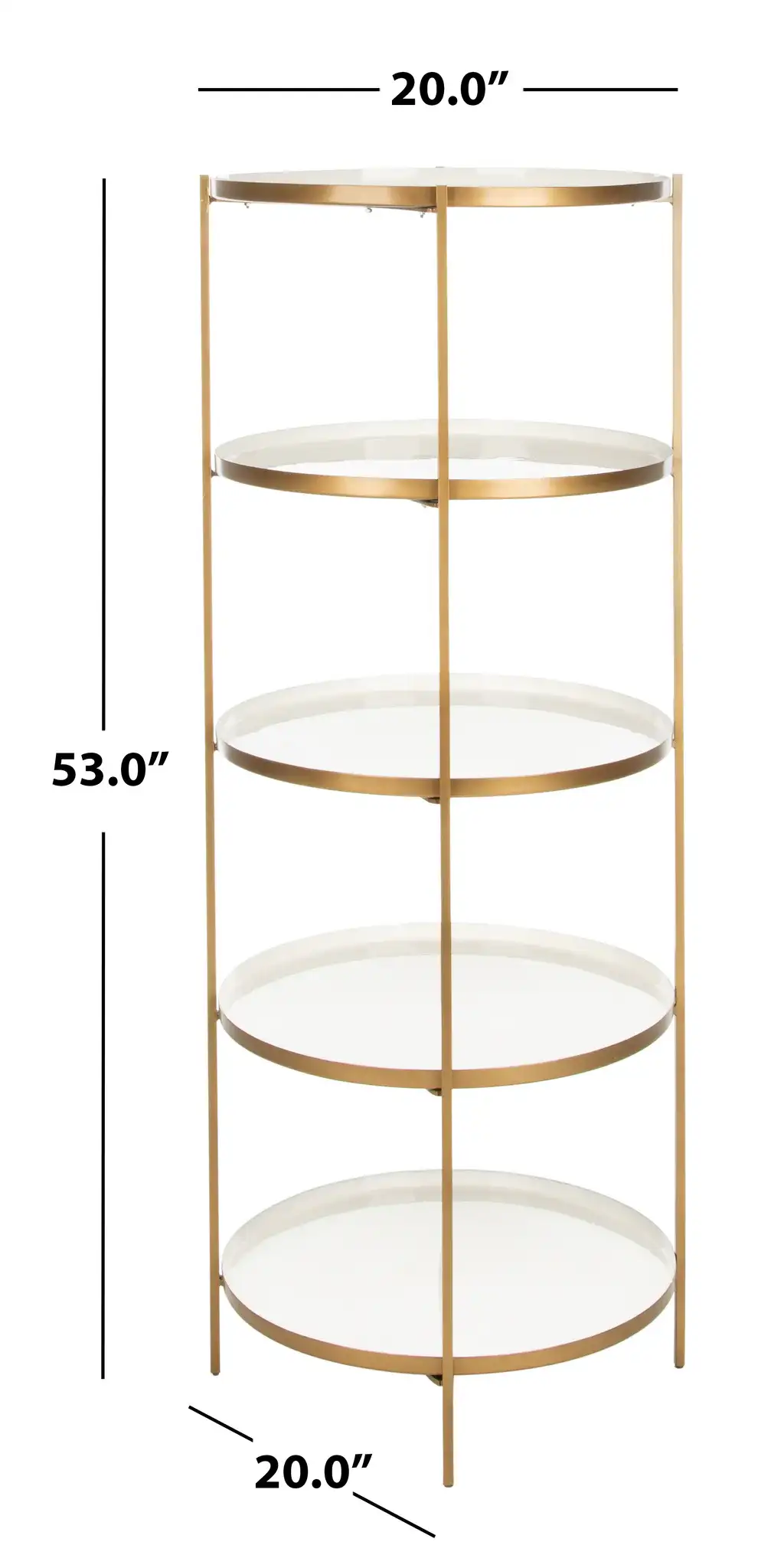 Tia Round Five-Tier Etagere in White / Brass, detail view