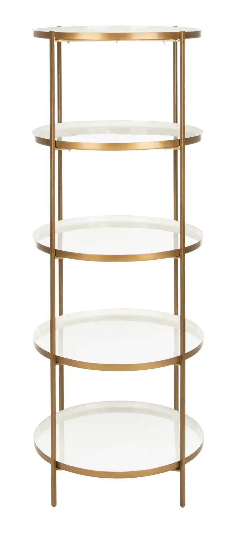 Tia Round Five-Tier Etagere in White / Brass, detail view