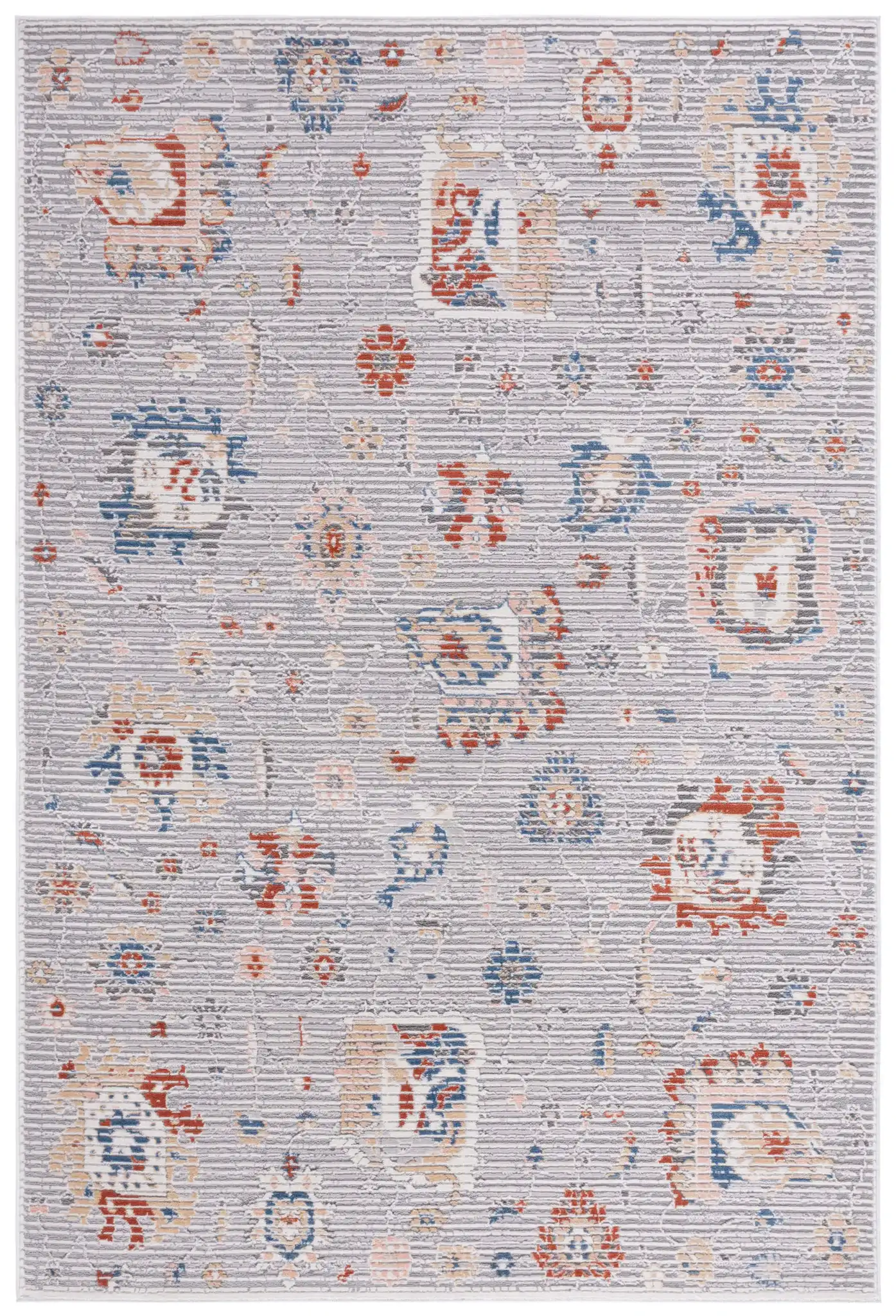 Eternal Distressed Floral Rug in Gray / Blue Rust