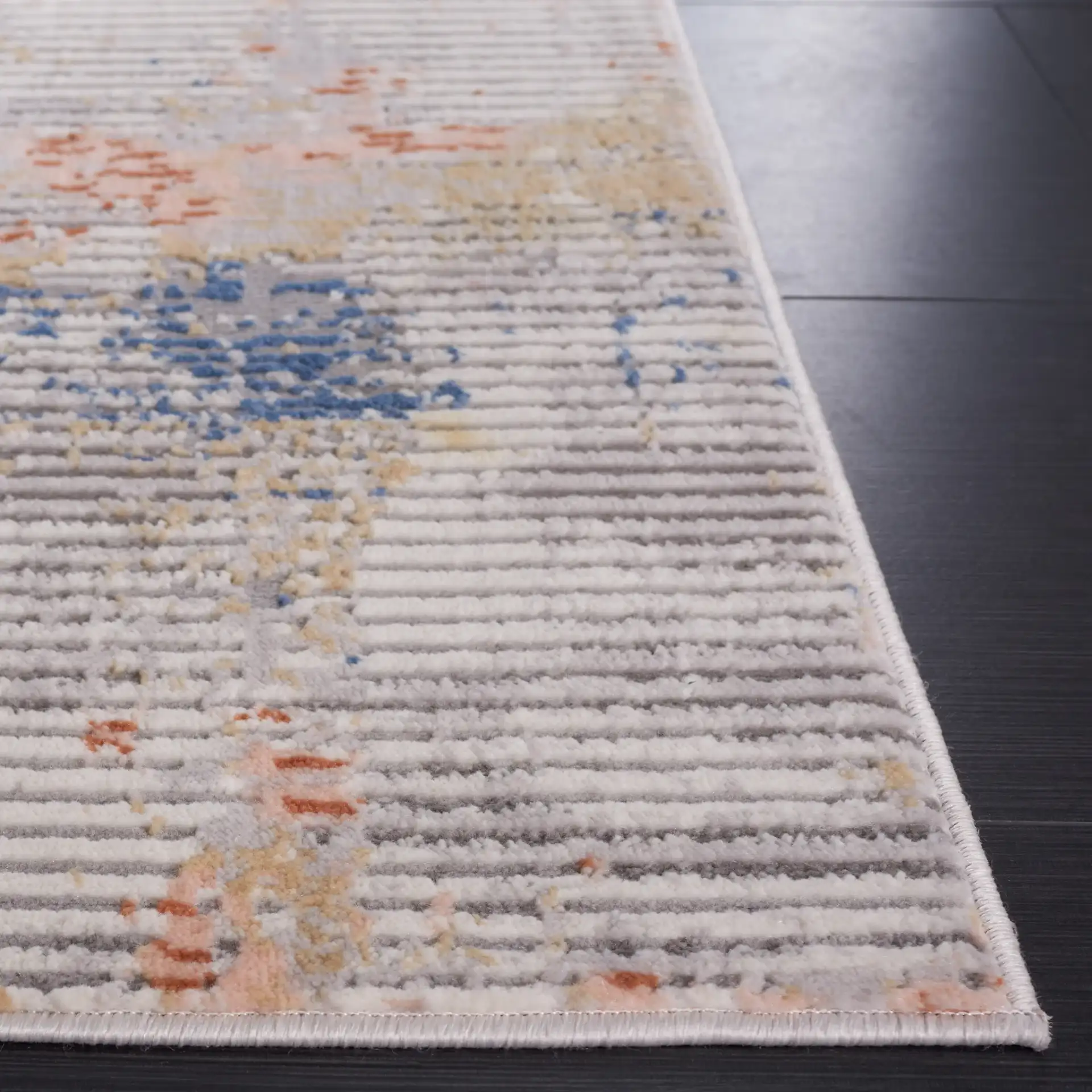Eternal Weathered Stripe Rug in Gray / Gold in a styled room