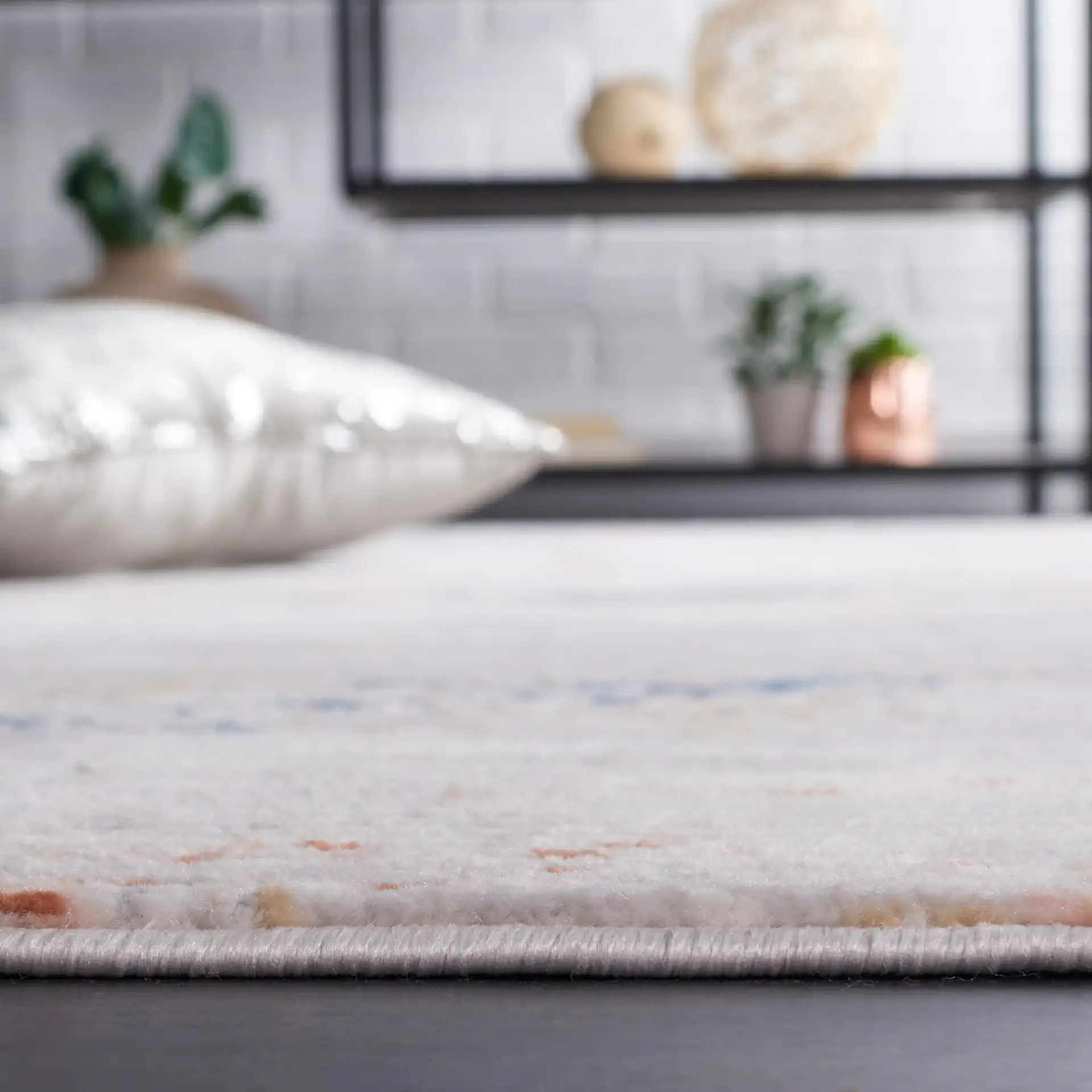 Eternal Weathered Stripe Rug in Gray / Gold in a styled room