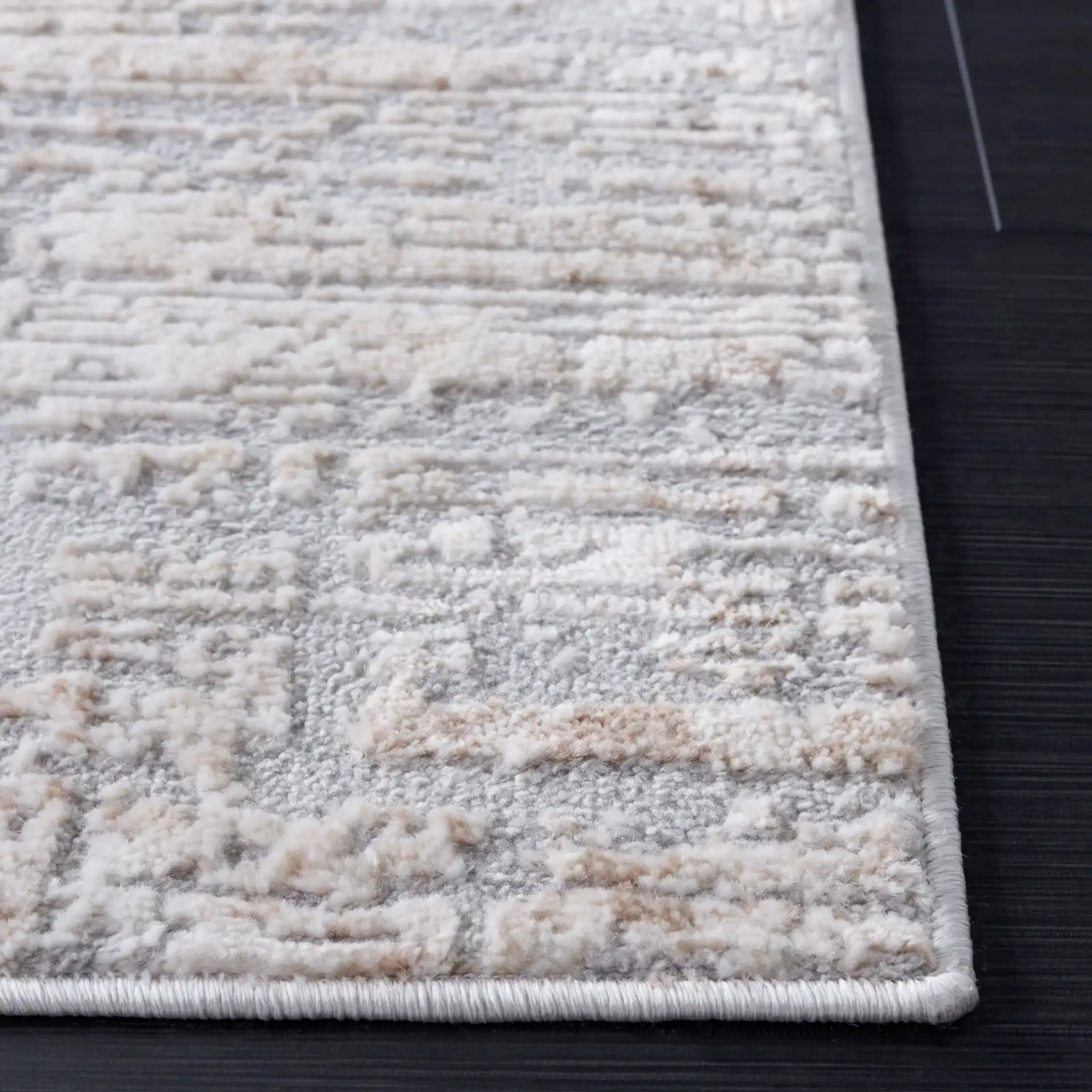 Eternal Linear Abstract Rug in Gray / Ivory in a styled room