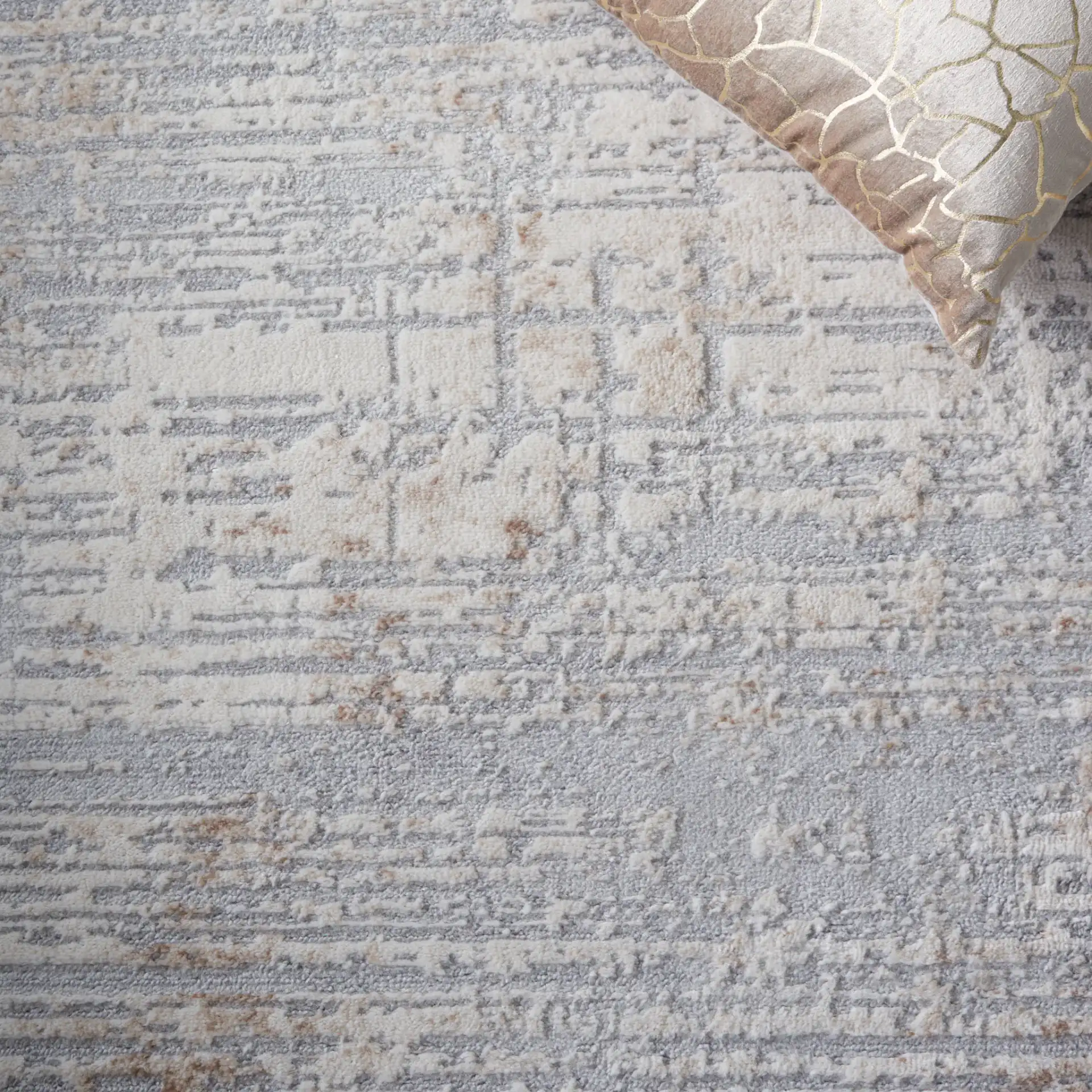 Eternal Linear Abstract Rug in Gray / Ivory in a styled room