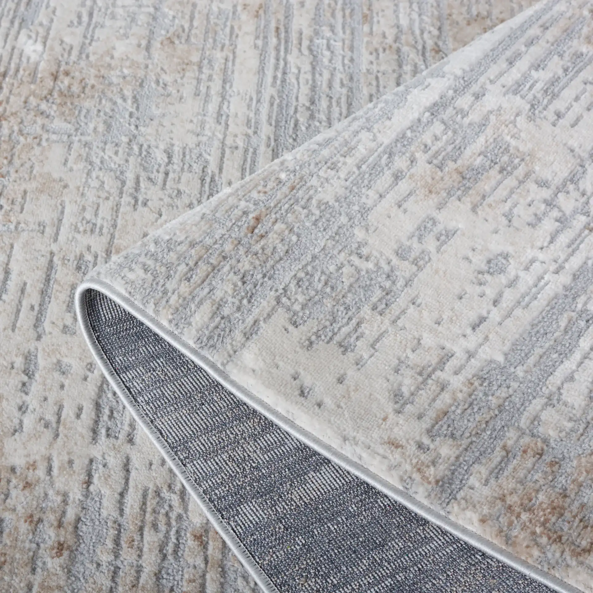 Eternal Linear Abstract Rug in Gray / Ivory in a styled room