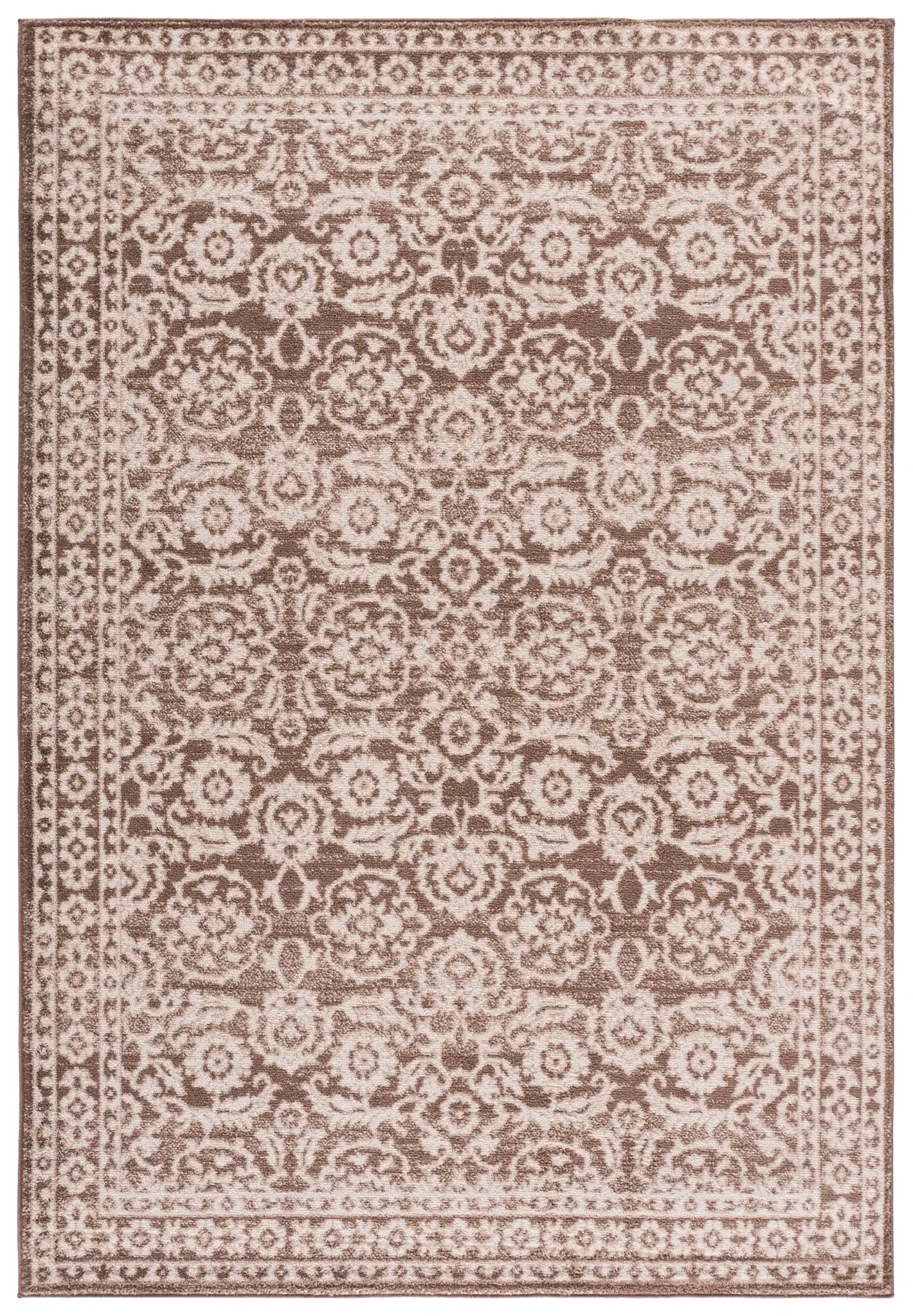 Evoke Floral Bordered Rug in Light Brown