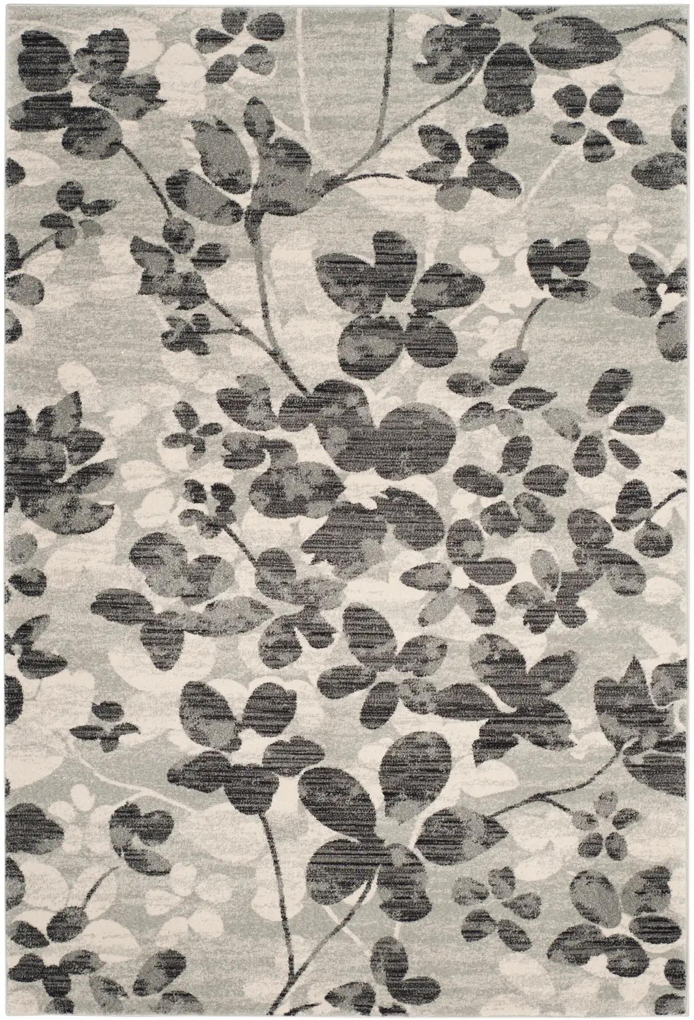 Evoke Allover Floral Rug in Gray / Black