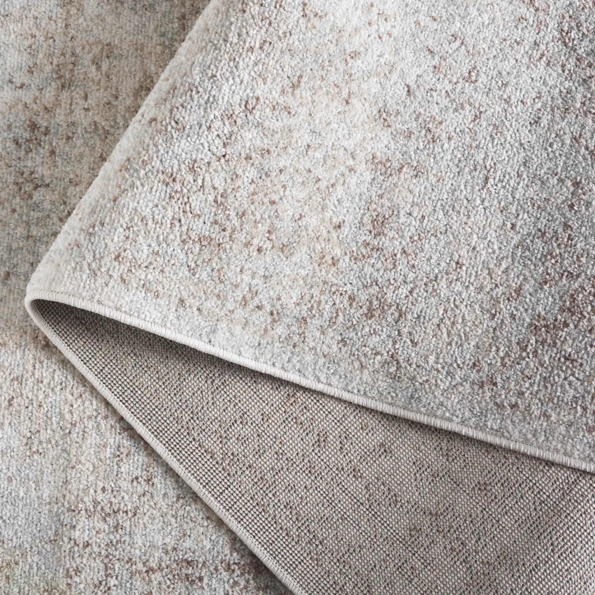 Evoke Distressed Medallion Rug in Ivory / Taupe in a styled room