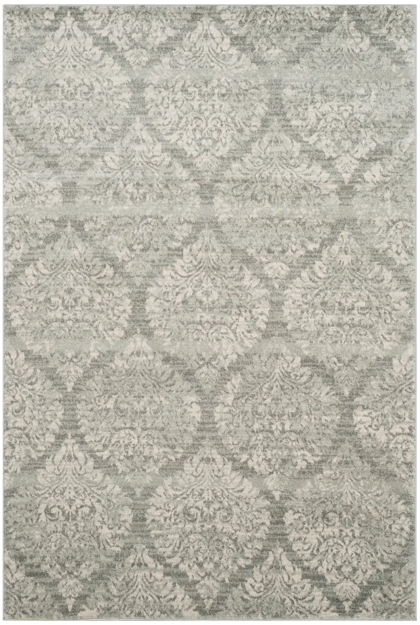 Evoke Allover Damask Rug in Gray / Silver