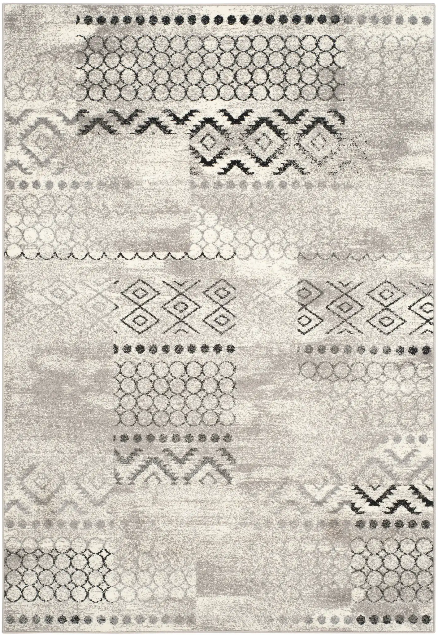 Evoke Distressed Patchwork Rug in Cream / Dark Gray