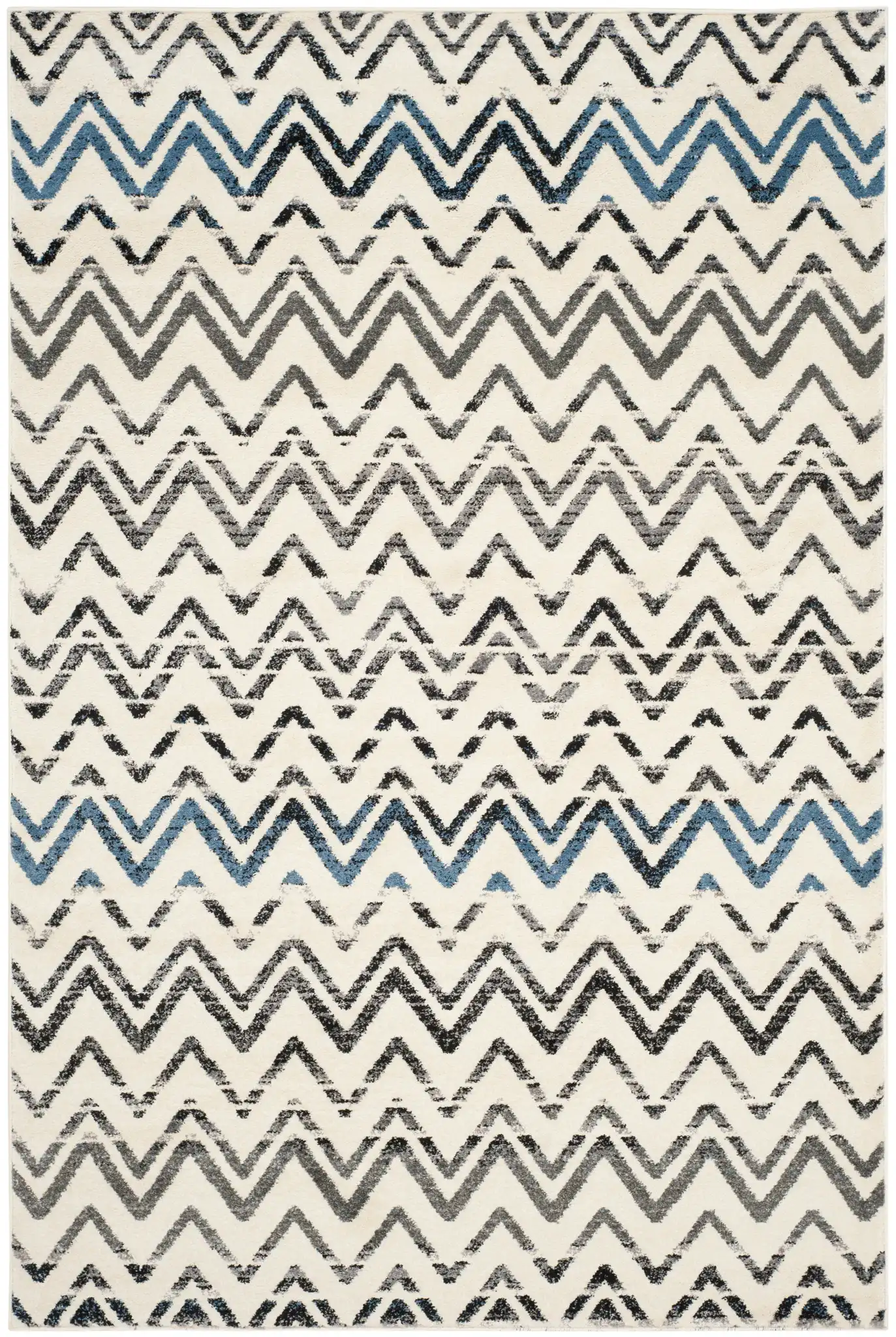 Evoke Chevron Rug in Cream / Blue