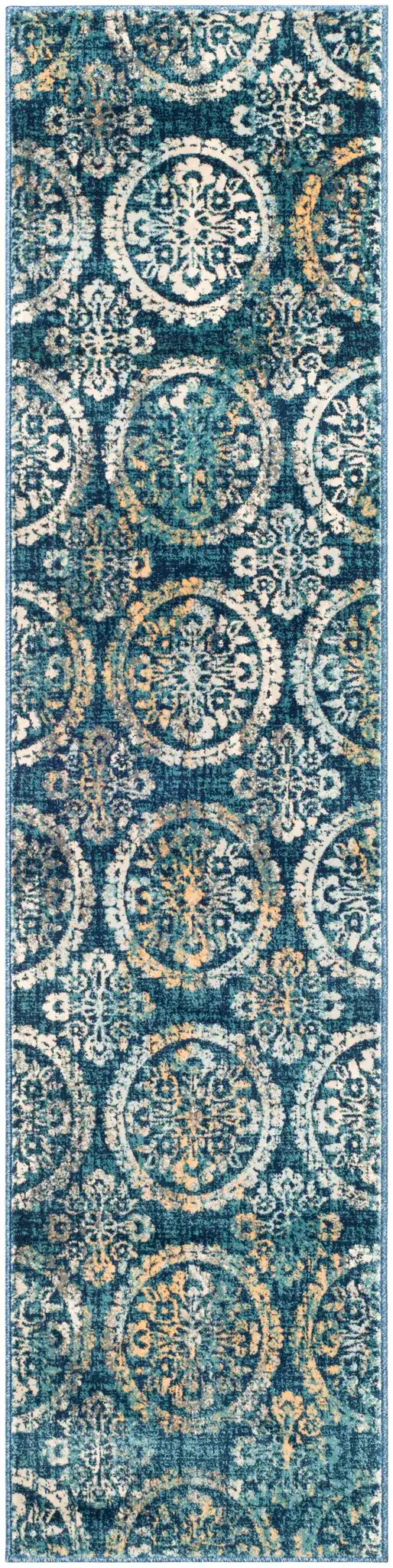 Evoke Repeating Rosette Rug in Navy / Cream, detail view