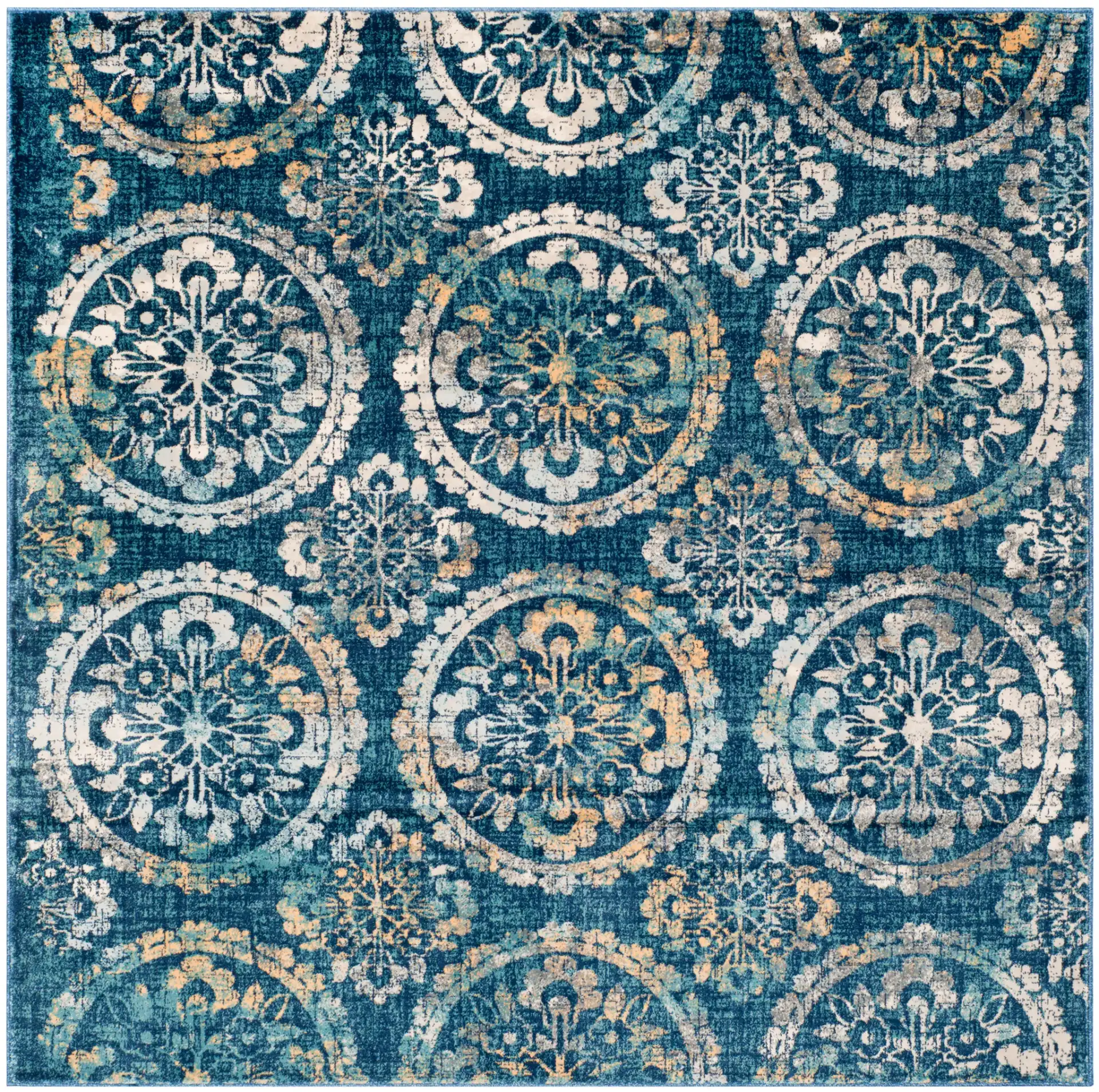 Evoke Repeating Rosette Rug in Navy / Cream