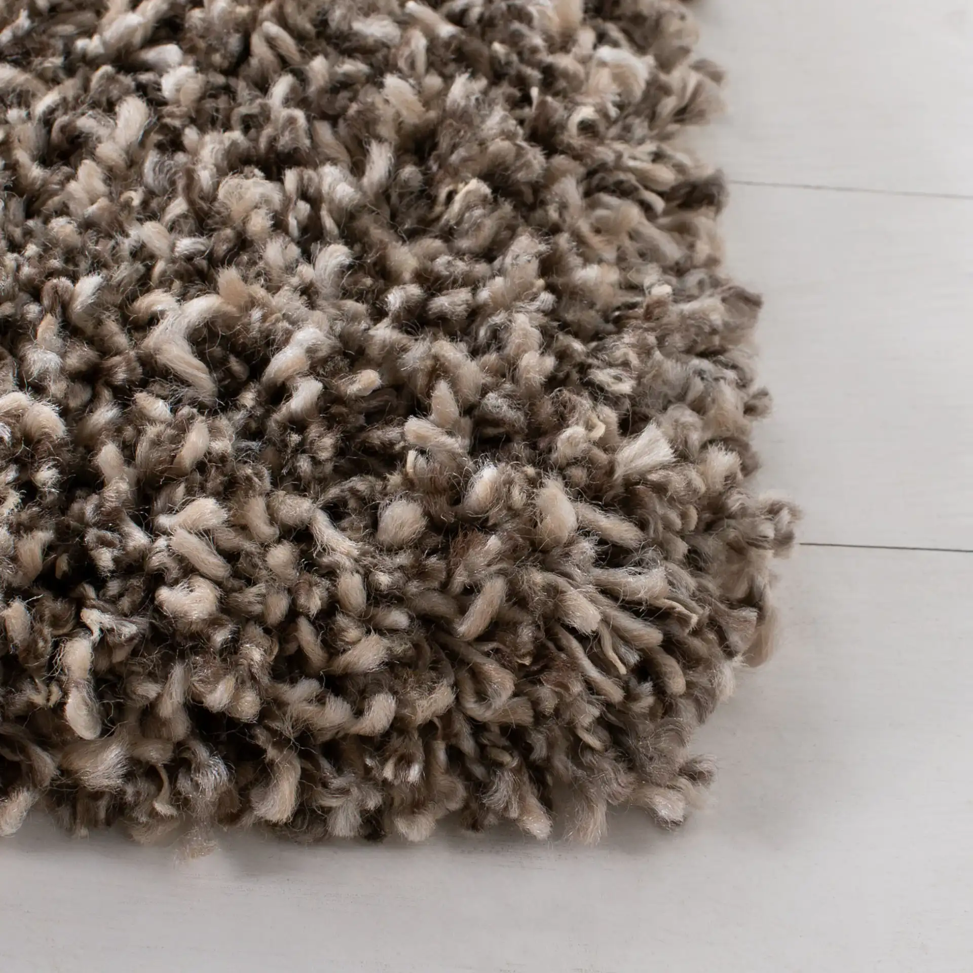 Evolution Solid Shag Rug in Brown in a styled room