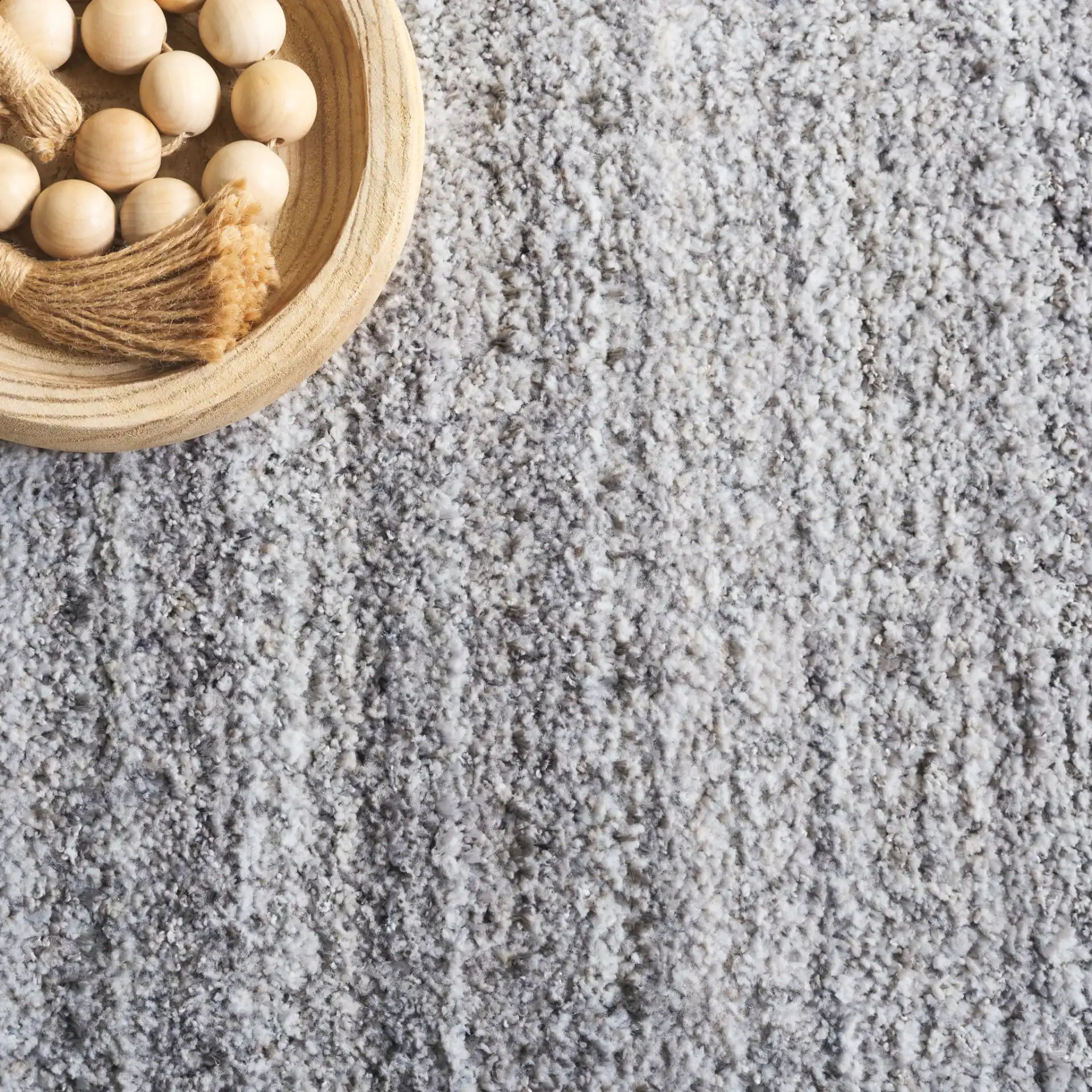 Everett Striated Shag Rug in Gray / Beige in a styled room
