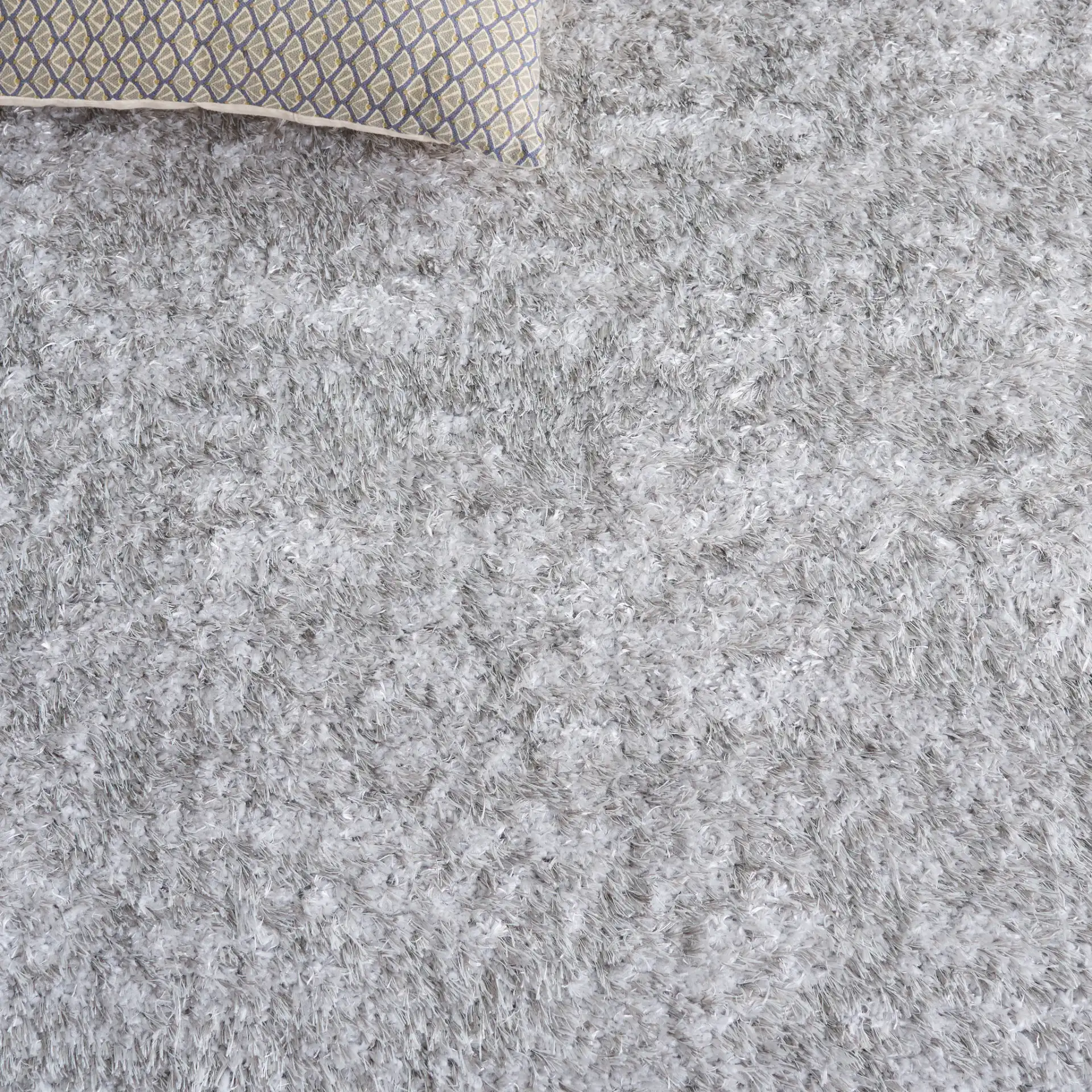 Everett Solid Shag Rug in Gray in a styled room