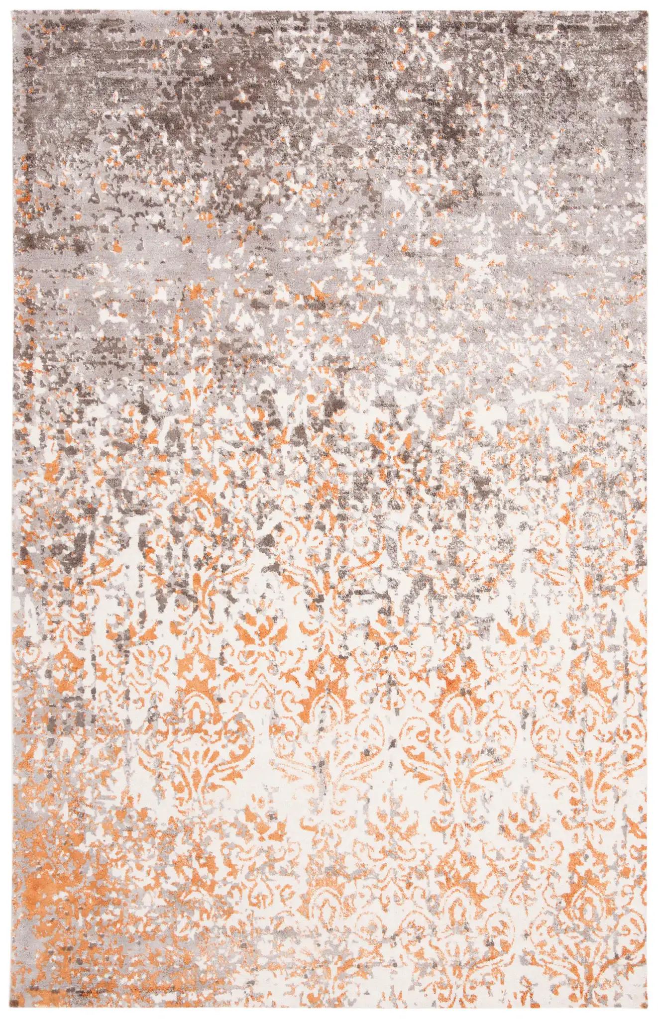 Expression Faded Damask Hand-Tufted Viscose Rug in Ivory / Rust