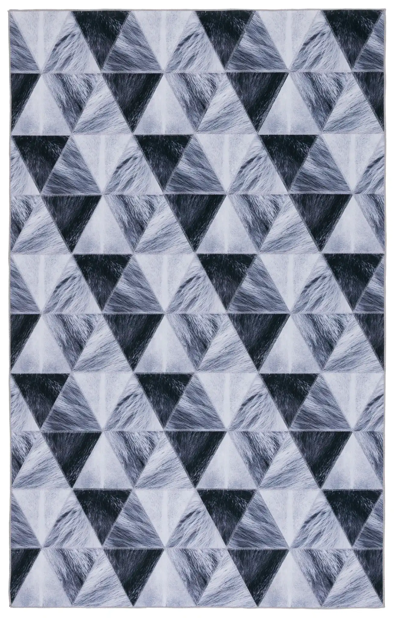 Faux Hide Triangle Patchwork Washable Rug in Light Gray / Dark Gray