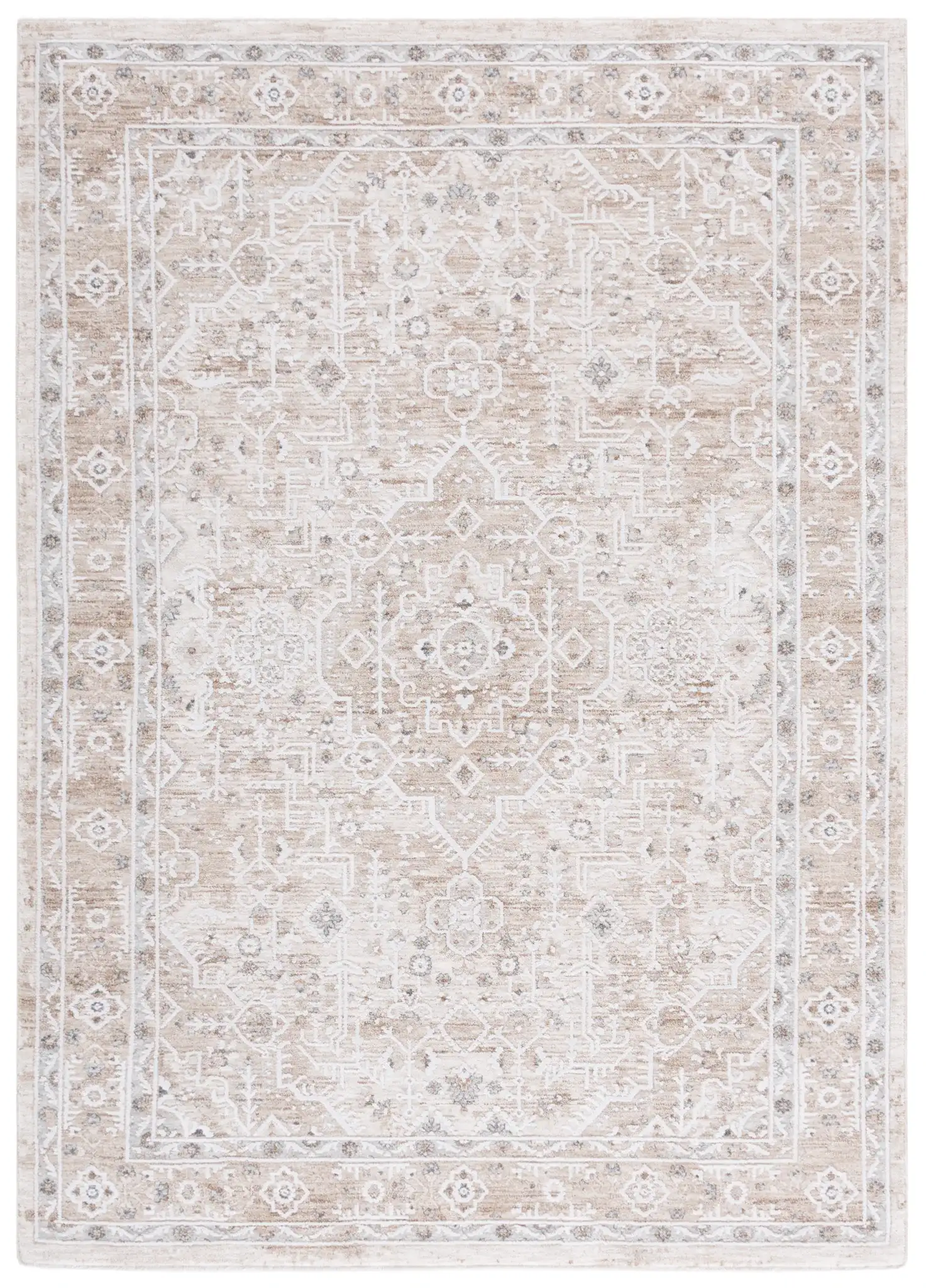 Finley Medallion Bordered Rug in Beige / Ivory