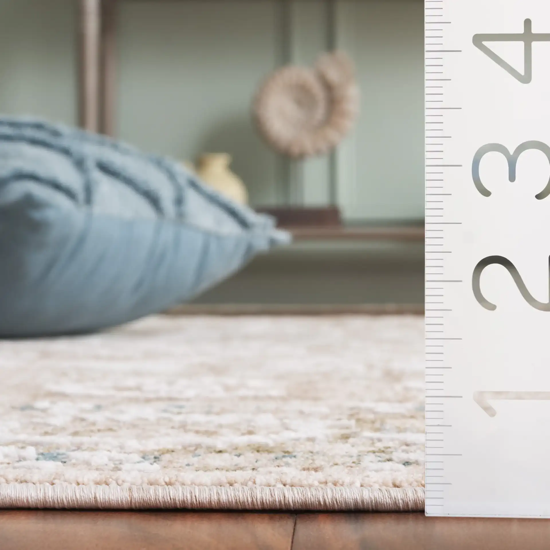 Finley Floral Bordered Rug in Green / Beige in a styled room