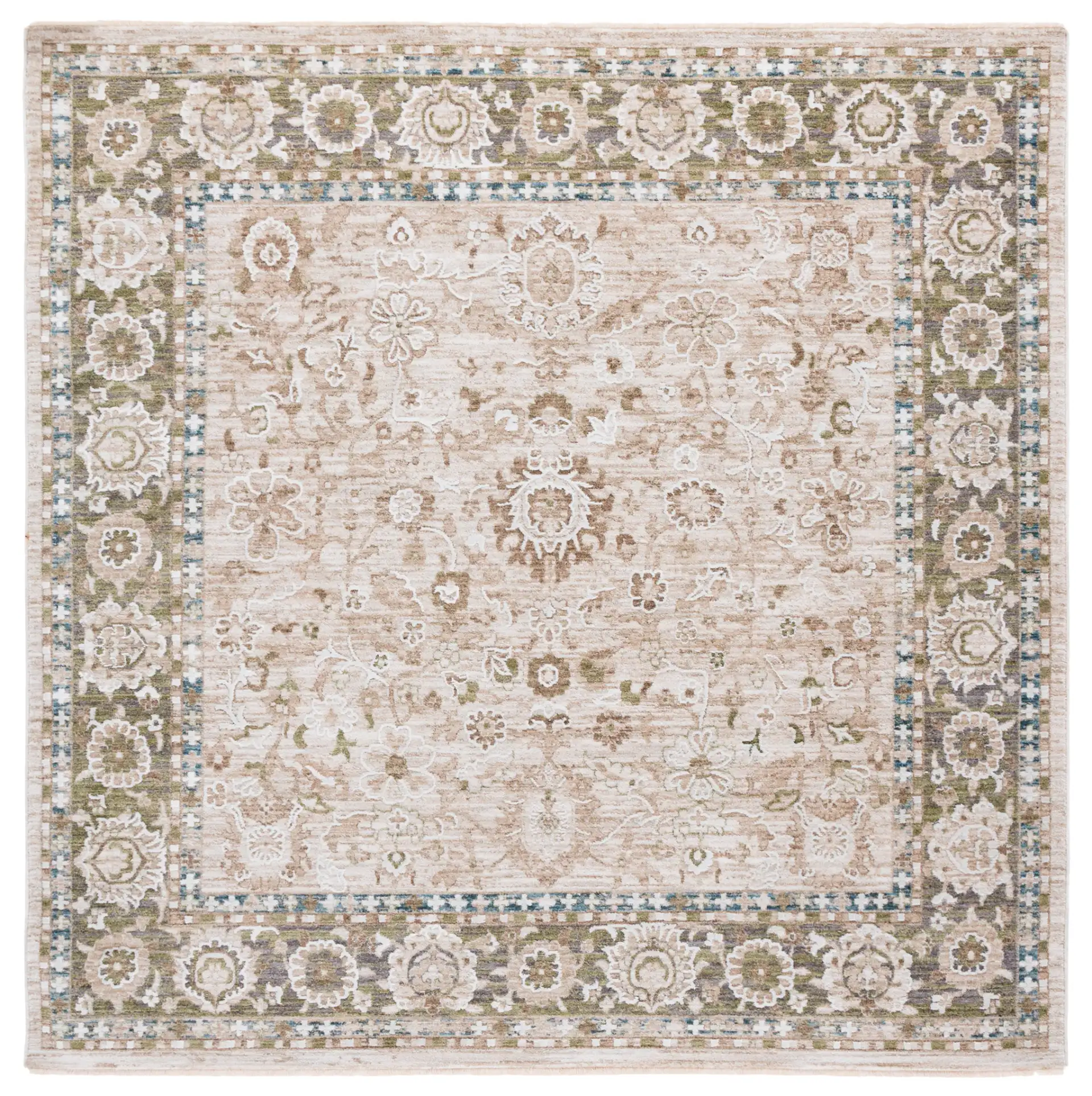 Finley Floral Bordered Rug in Green / Beige