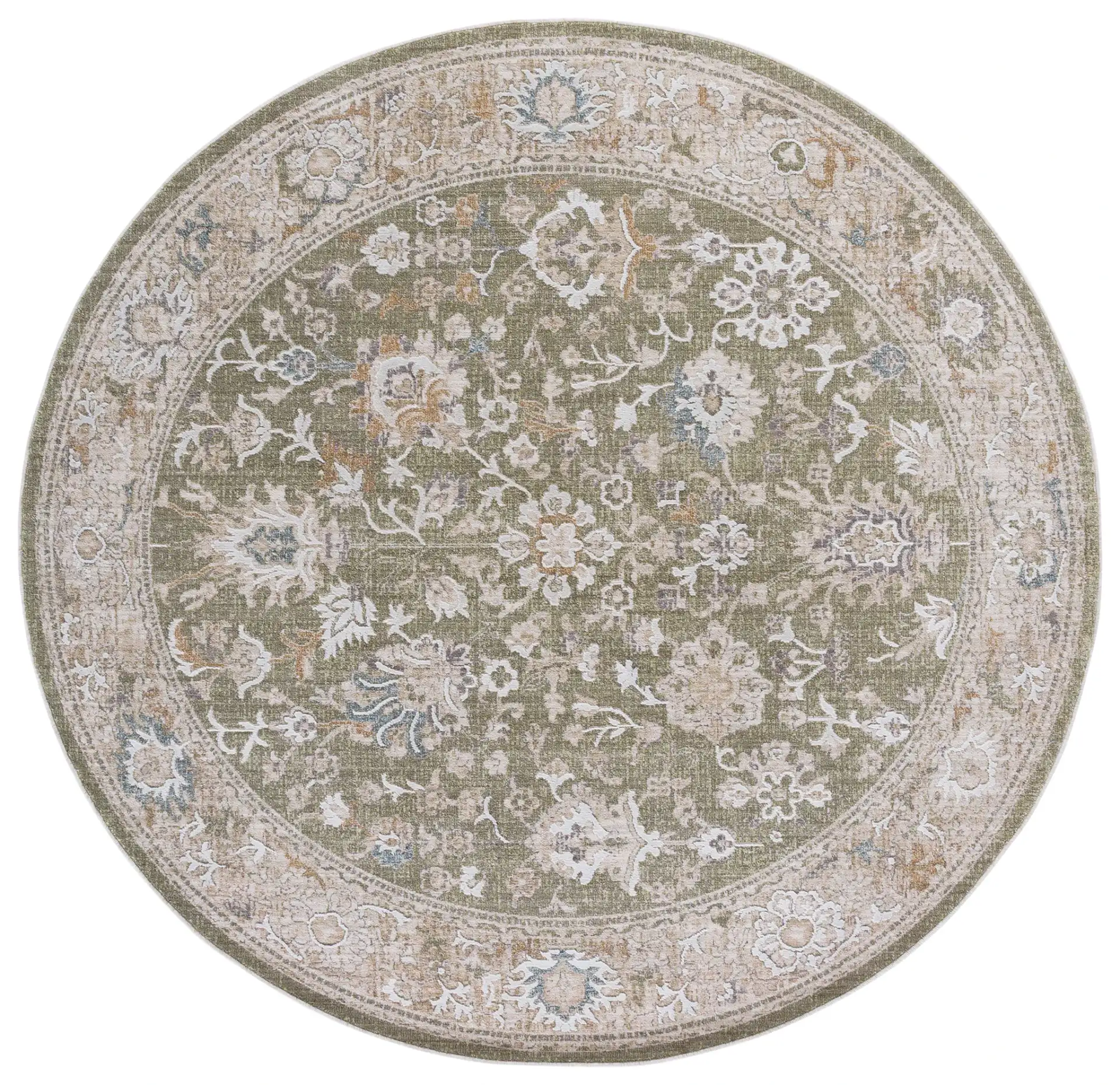 Finley Botanical Border Rug in Green / Beige