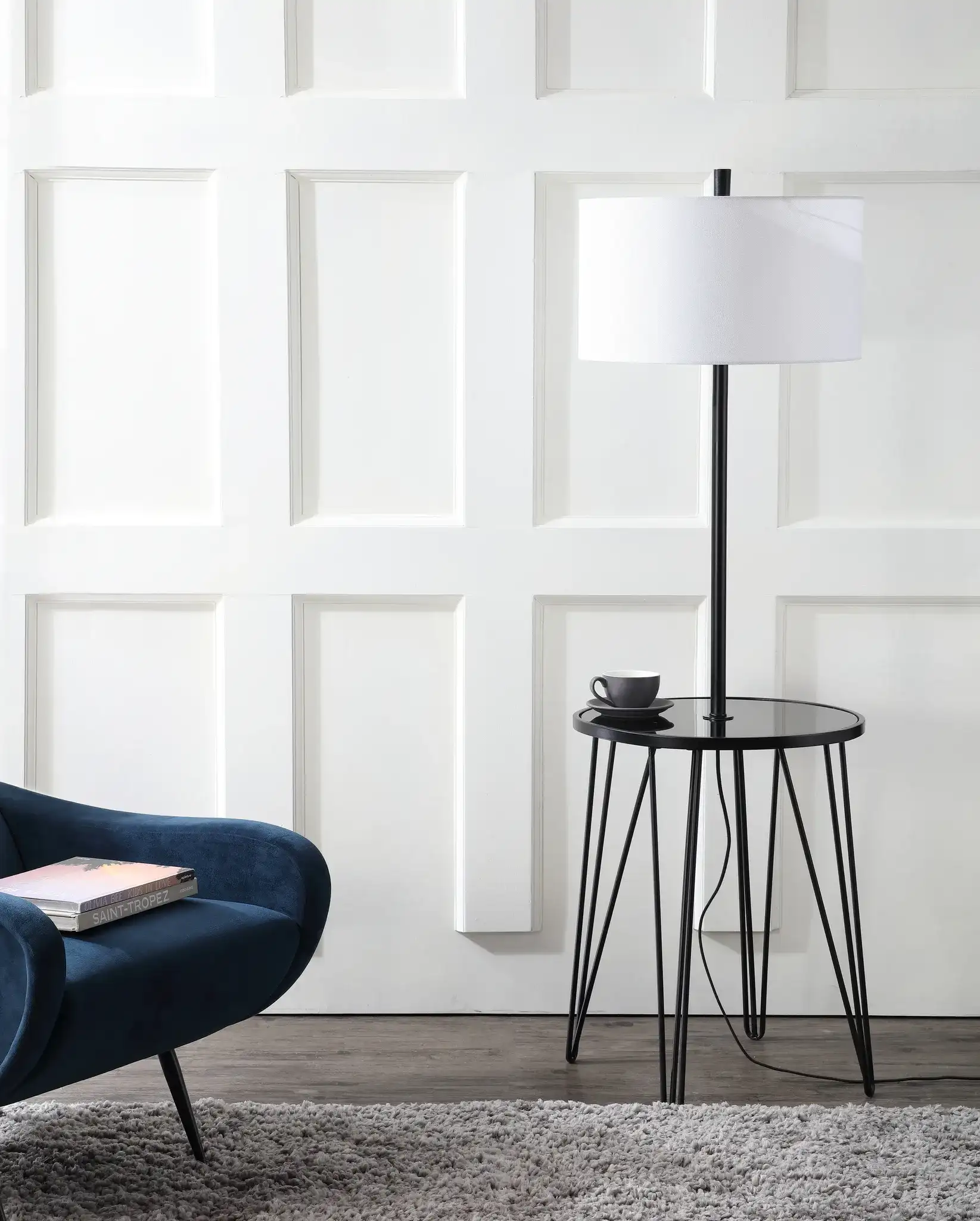 Ciro Floor Lamp Side Table in Black in a styled room