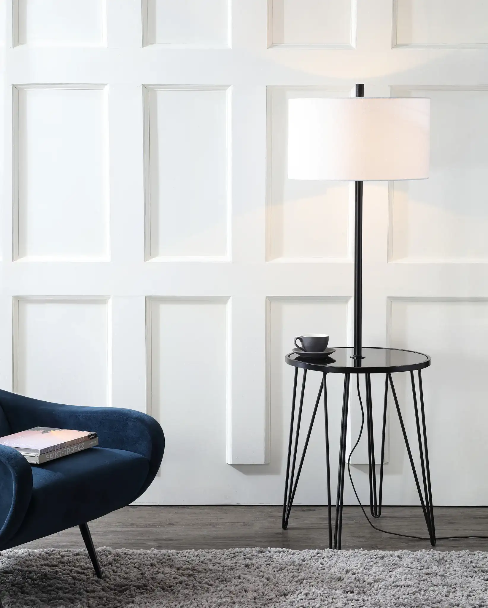 Ciro Floor Lamp Side Table in Black in a styled room